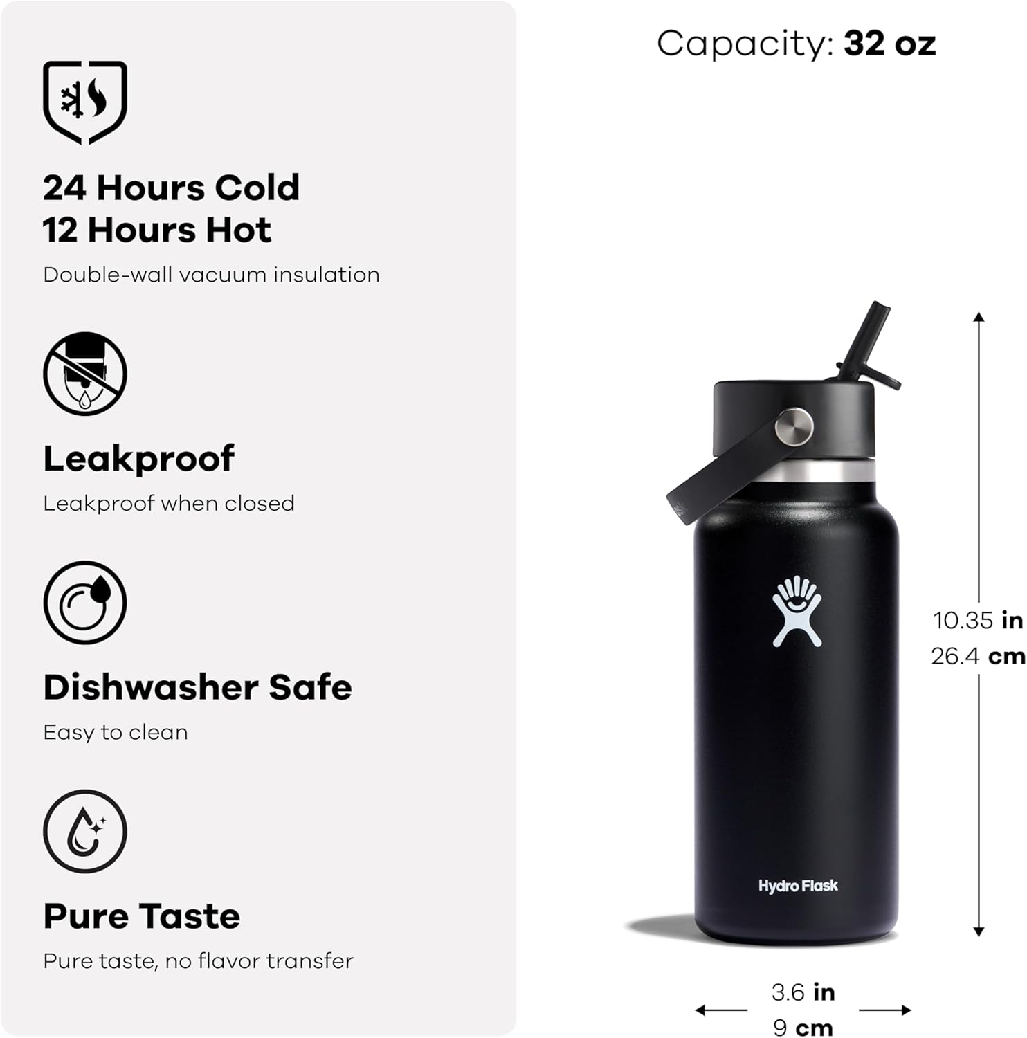 Thumbnail 6 de Hydro Flask Water Bottle - 32 oz Glimmer Pink with Wide Mouth Flex Straw Lid
