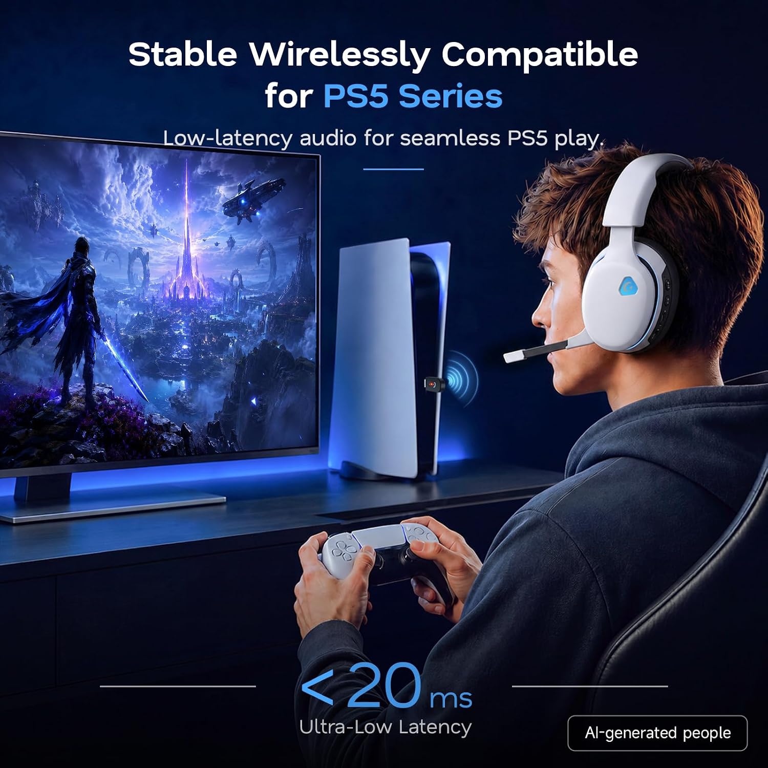 Detalle de AOC Captain 300 Wireless Gaming Headset, 2.4GHz, Bluetooth 6.0, 45-Hour Battery
