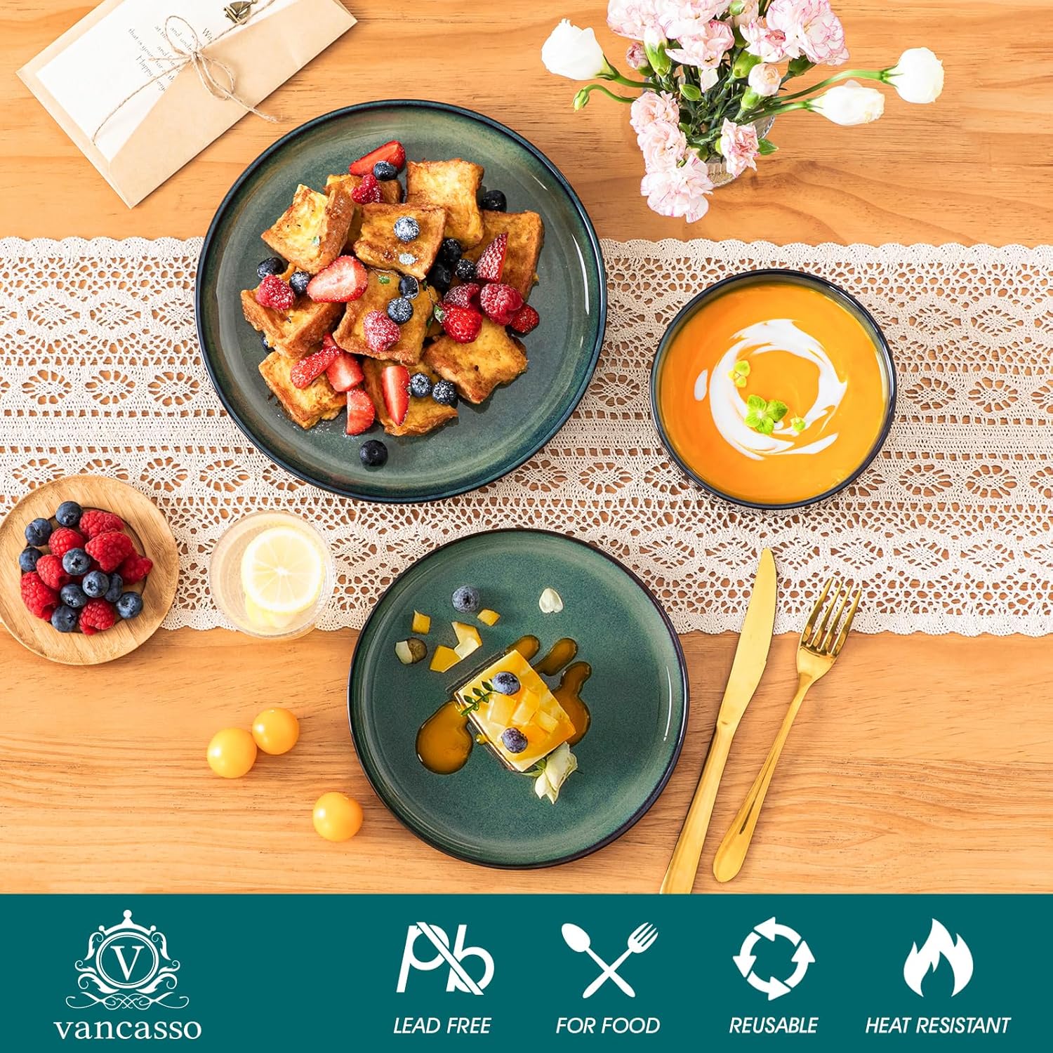 Thumbnail 2 de Vancasso Starry 12-Piece Dinnerware Set for 4 (Green Reactive Glaze)