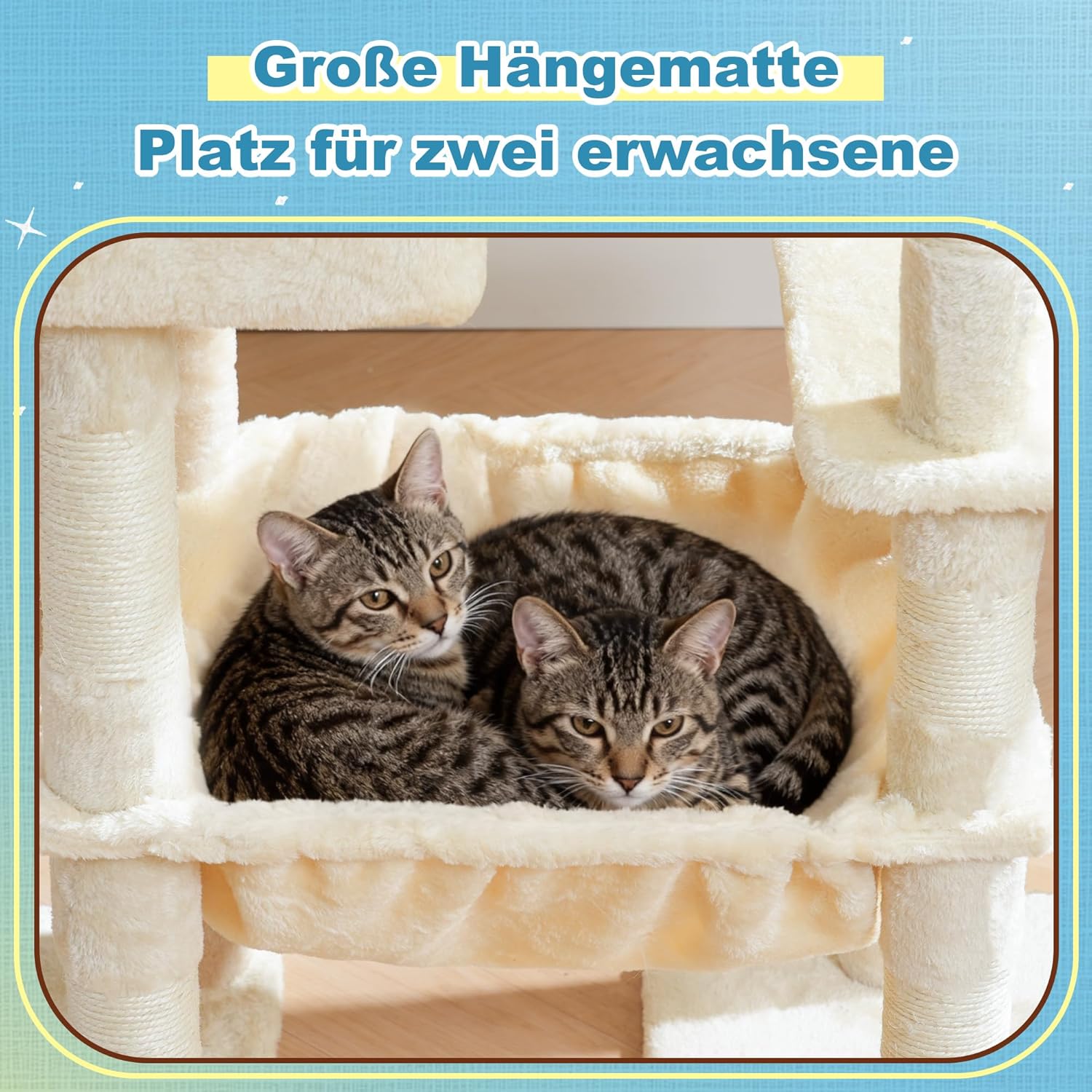 Thumbnail 4 de Hey-brother Kratzbaum mit Plattformen & Treppenstruktur, 127 cm – 2 Höhlen, große Hängematte, Sisal