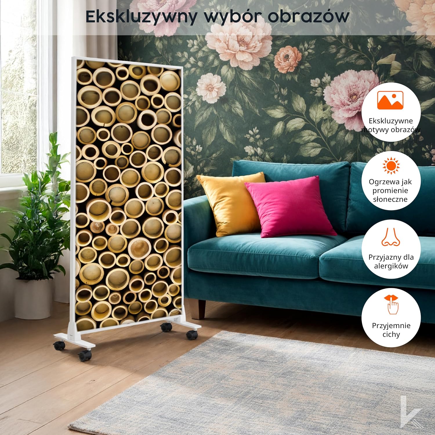 Detalle 2 de Könighaus P-Serie – wolnostojący grzejnik na podczerwień 600 W z motywem regału na wino