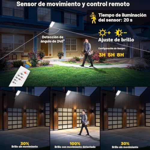 Detalle 2 de PEAKRO Farolas solares LED 600 W con sensor de movimiento, mando y protección IP66 (2 unidades)