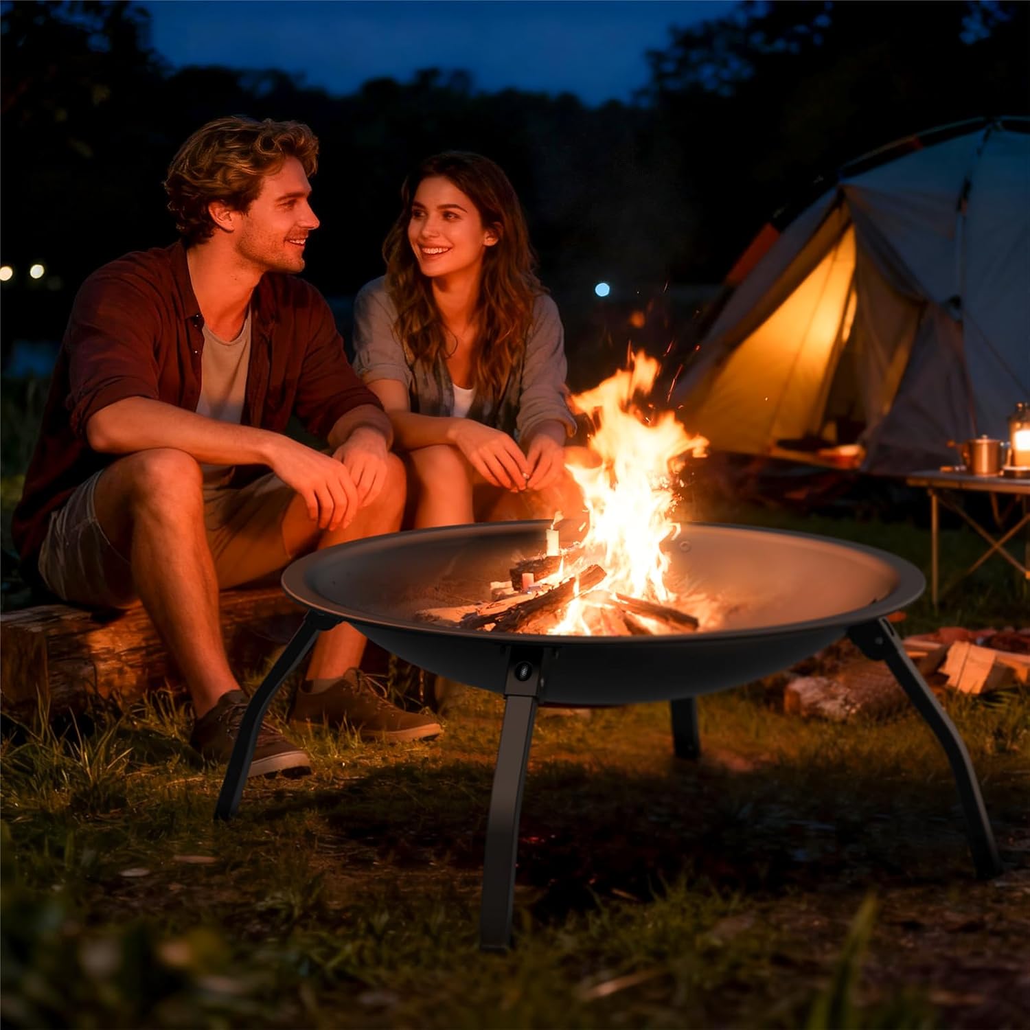 Thumbnail 6 de INCIKITI Foldable Portable Camping Fire Pit with Charcoal Grate, Grilling Grid and Spark Guard