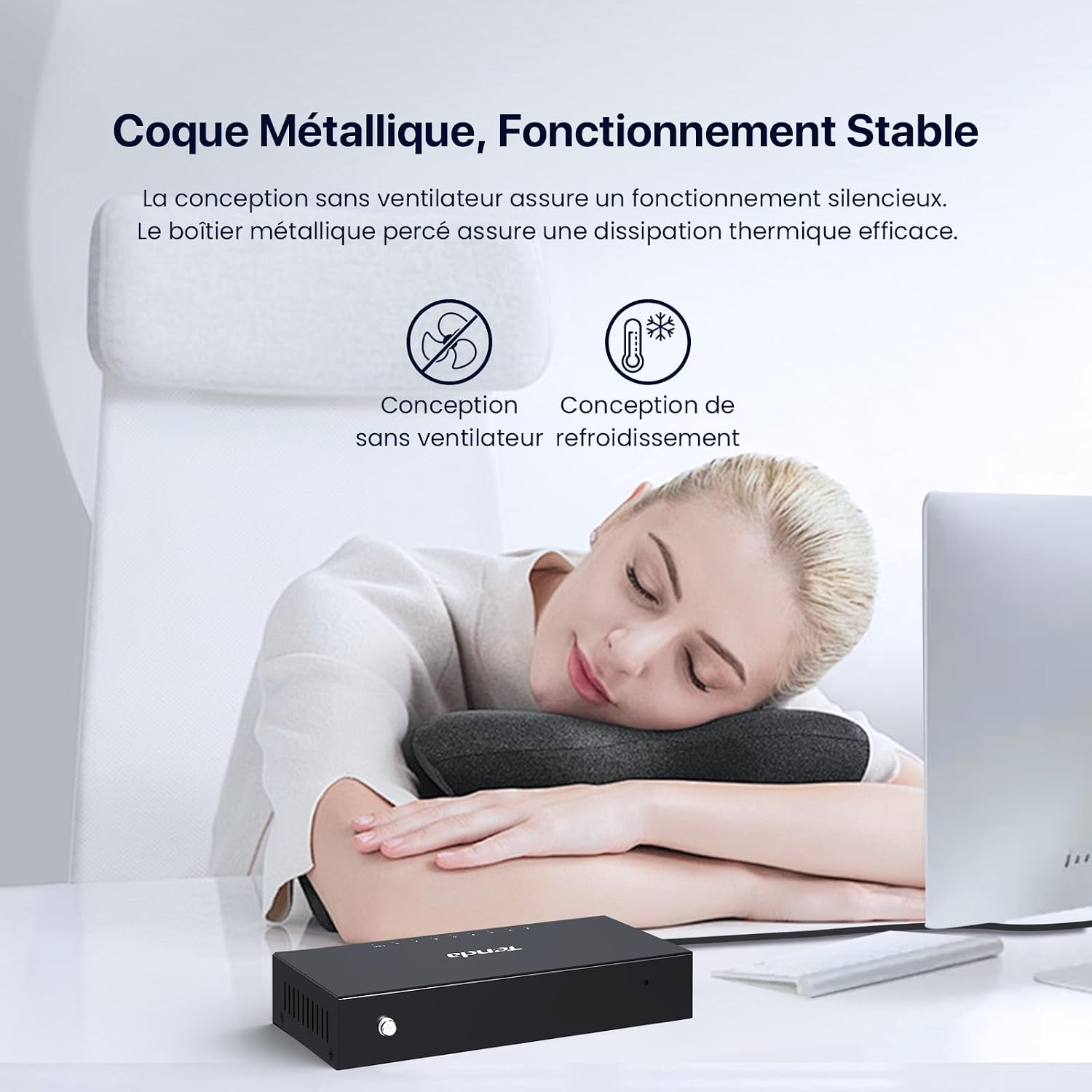 Detalle de Tenda TEG1008M — Switch Ethernet Gigabit 8 ports RJ45 (Plug-and-Play) avec QoS et IGMP Snooping