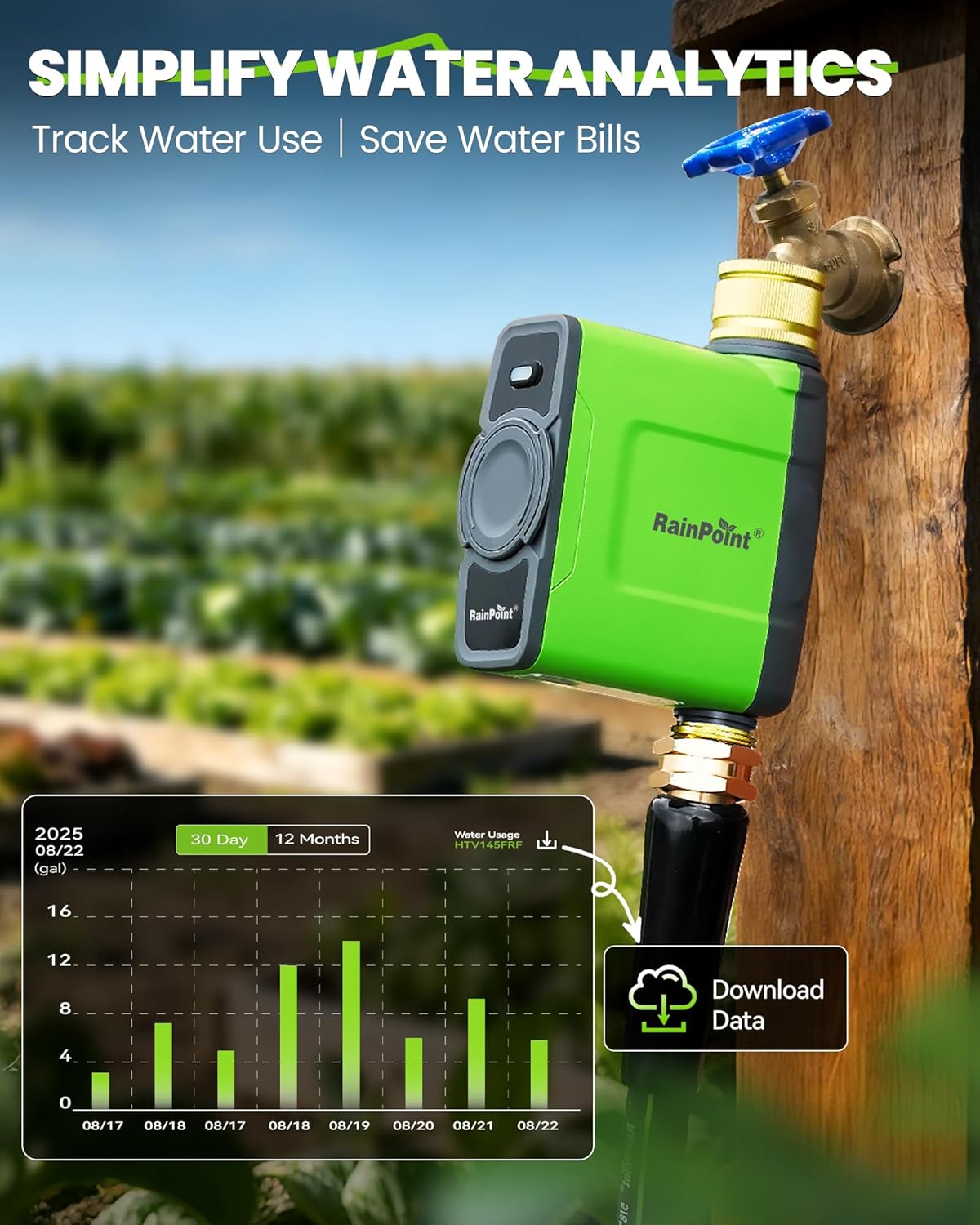 Thumbnail 4 de RAINPOINT WiFi Water Timer with Brass Inlet/Outlet and Weather-Based Automatic Watering, 6 Schedules
