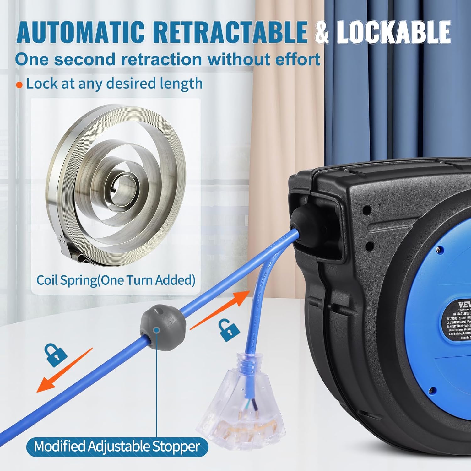 Thumbnail 4 de VEVOR Retractable Extension Cord Reel 65 FT 🔌