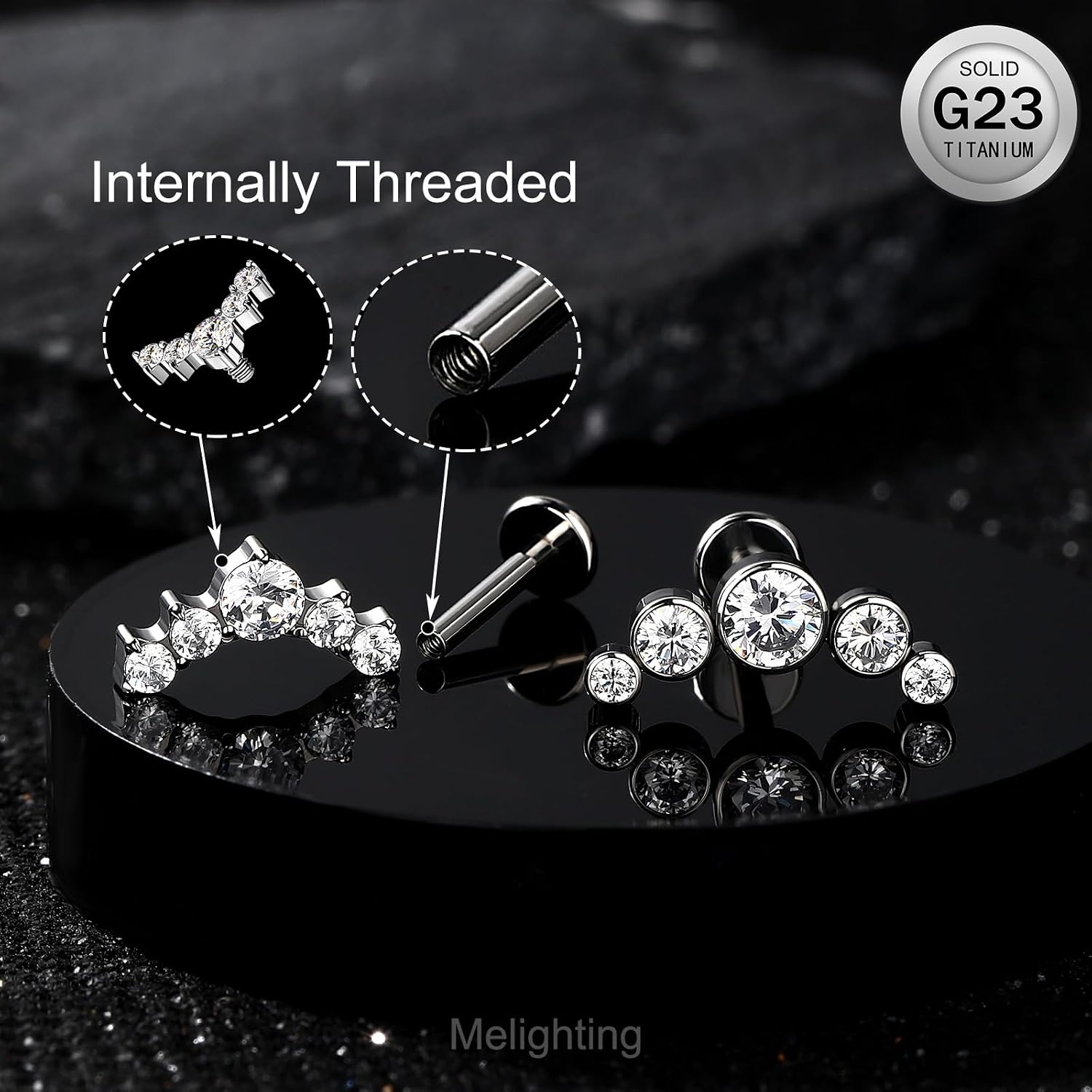 Detalle 2 de Melighting Piercing Labret in Titanio orecchini Helix
