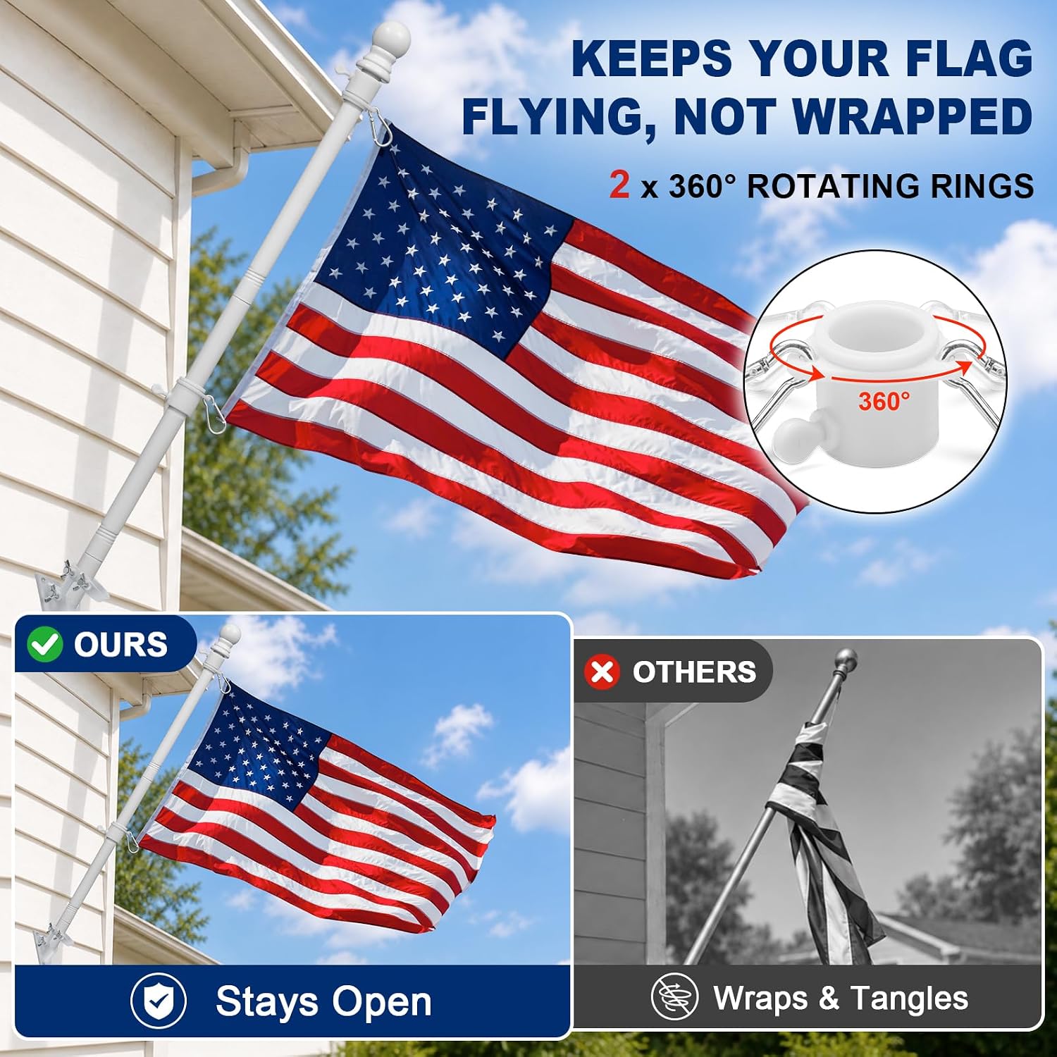 Thumbnail 1 de Barcetine 01 5-Ft Flagpole, White Stainless Steel with Swivel Rings