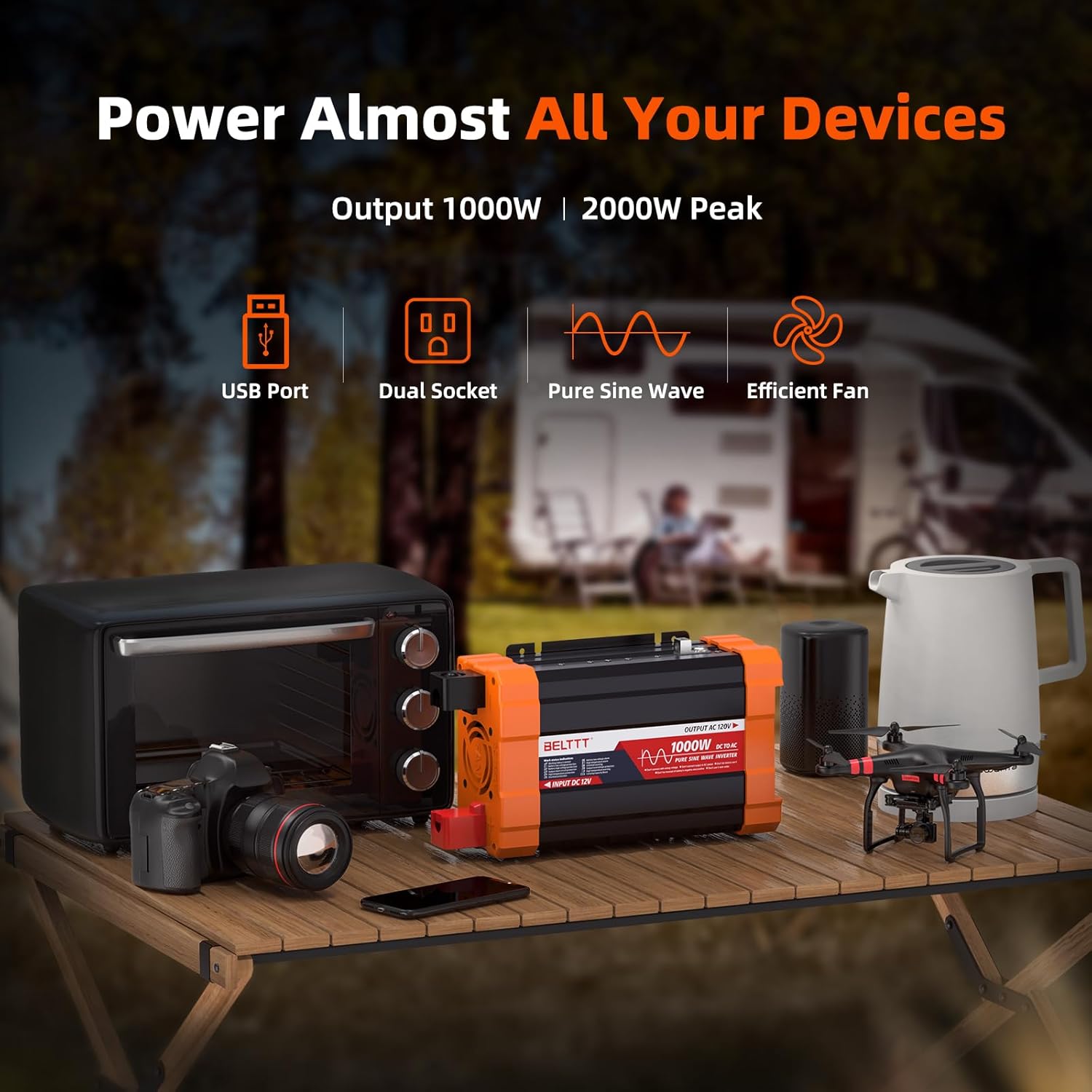 Thumbnail 6 de BELTTT BAP1000A 1000W Pure Sine Wave Inverter with LCD and Dual AC Outlets