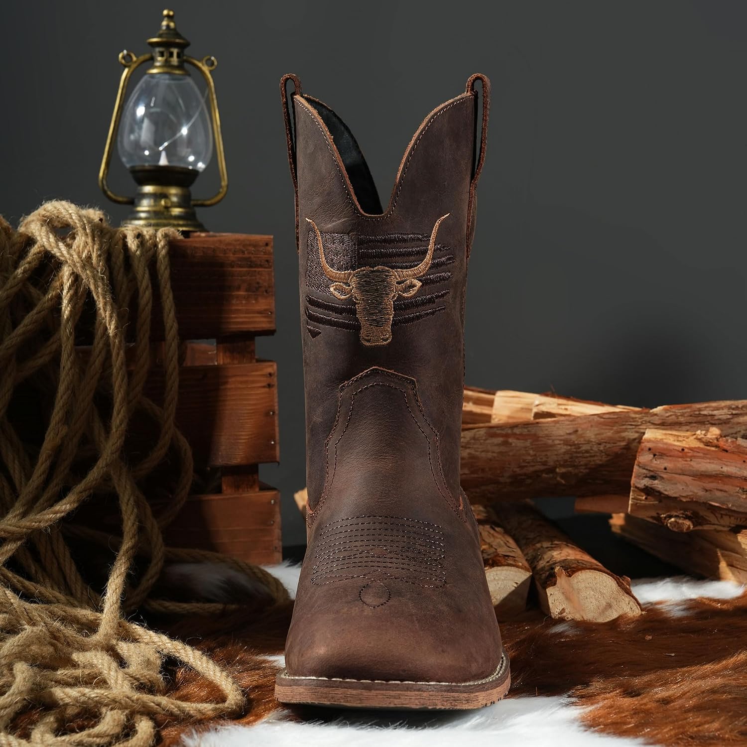 Thumbnail 2 de Winbird Men’s Square-Toe Cowboy Boots (Vegan or Genuine Leather) — Pull-On Western Boots with Slip-Resistant Outsole