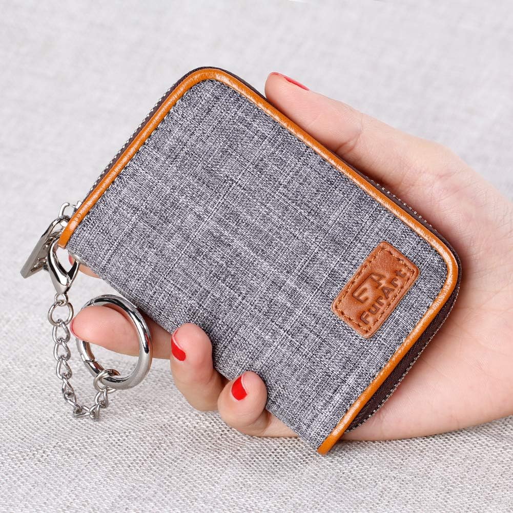 Detalle de FurArt Credit Card Wallet with Zip, RFID Blocking & Keychain Clip – Compact Card Case