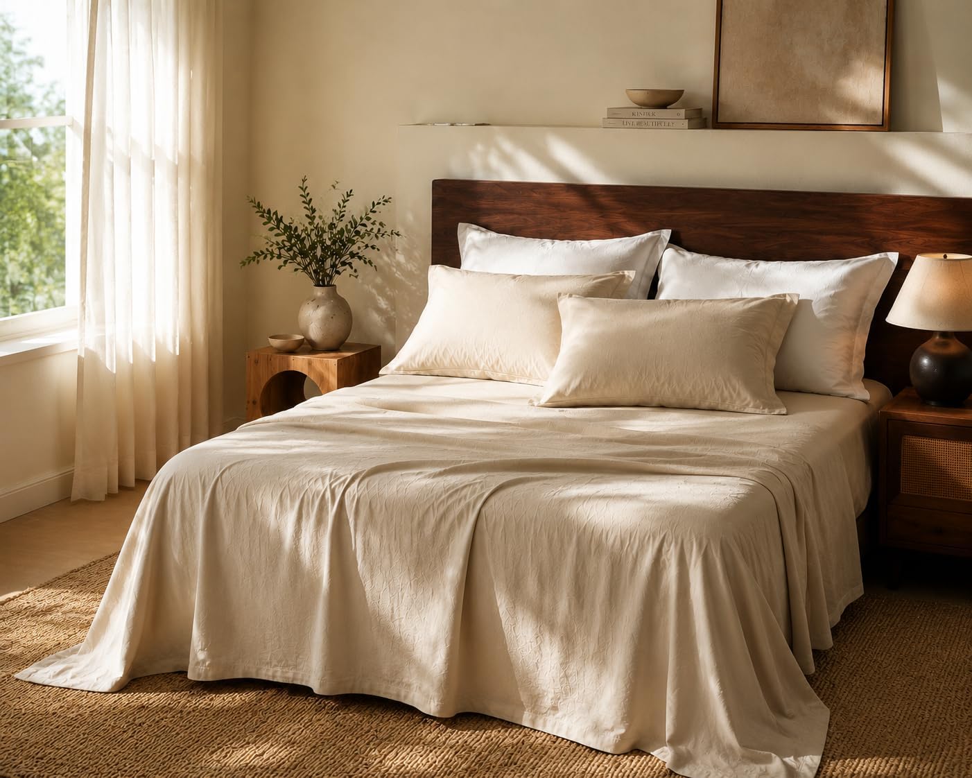 Detalle de MEISHANG 100% French Linen Sheets – Queen, Extra Deep Pocket, All-Season Soft Durable Flax Linen