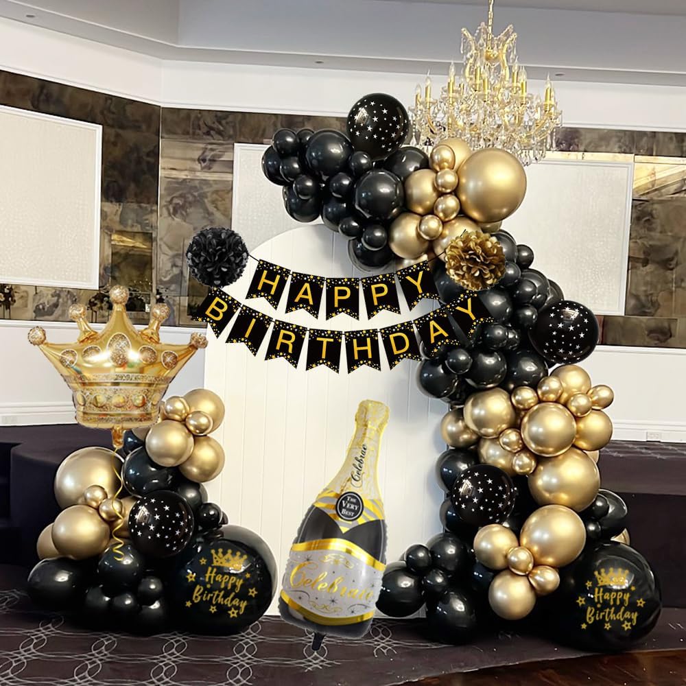 Thumbnail 6 de GYESXYW Black and Gold Party Decorations Kit