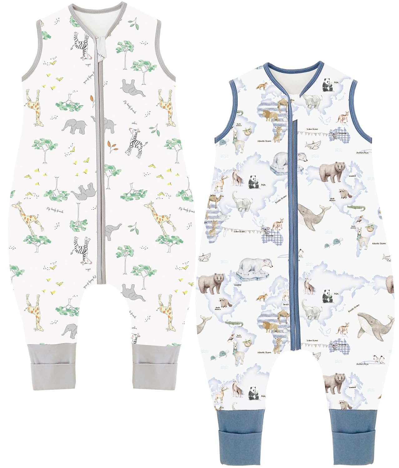 Chilsuessy Baby Schlafsack mit Füßen im 2er-Set (2,5 Tog) – Ganzjahres-Schlafsack für Kinder, 85–95 cm