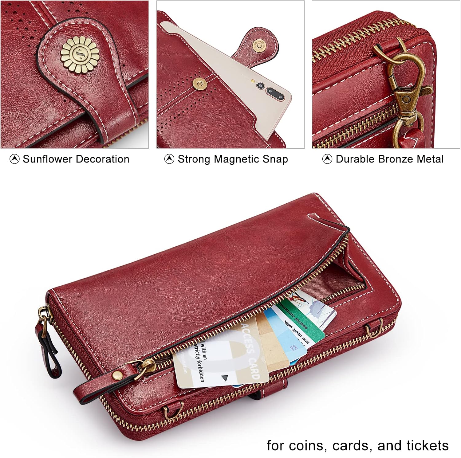 Detalle de S-ZONE Femme sac à bandoulière en cuir PU avec blocage RFID et porte-cartes pour téléphone jusqu’à 6,7 pouces