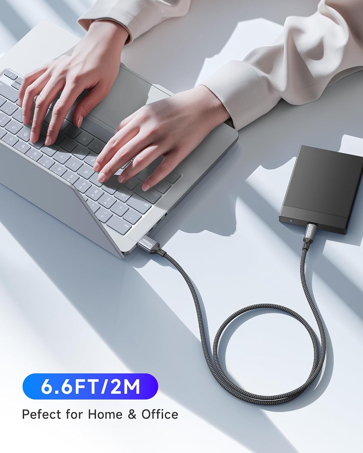 Detalle de RAVIAD USB-C Kabel 2m – USB 3.2 Gen 2, 10 Gbps, 3A Schnellladung, kompatibel mit iPhone 17/16/15, PS5 und Galaxy S25/S24