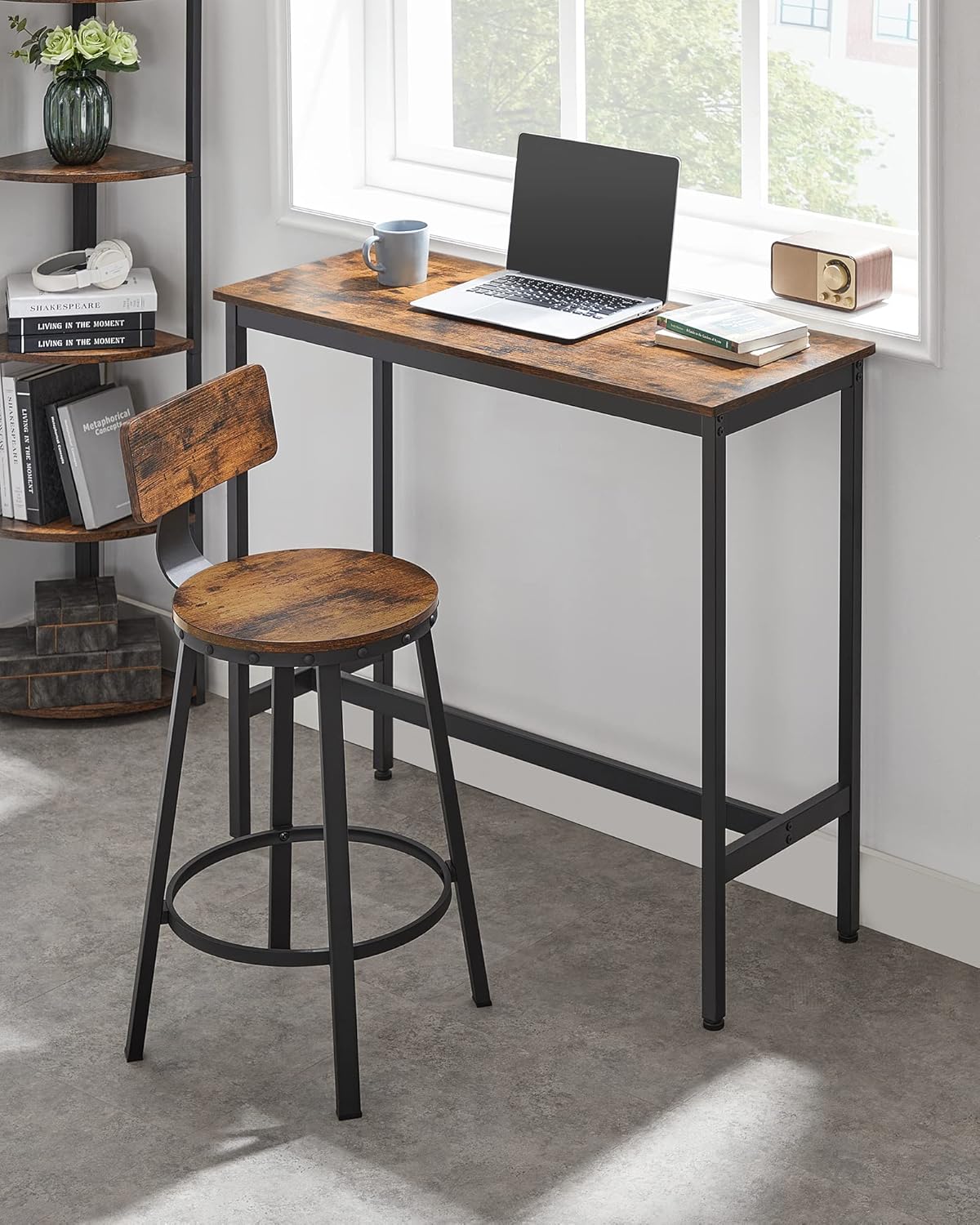 Thumbnail 1 de VASAGLE Tabouret Bar Industriel Lot de 2 – Siège 62,5 cm, cadre acier, bois marron rustique