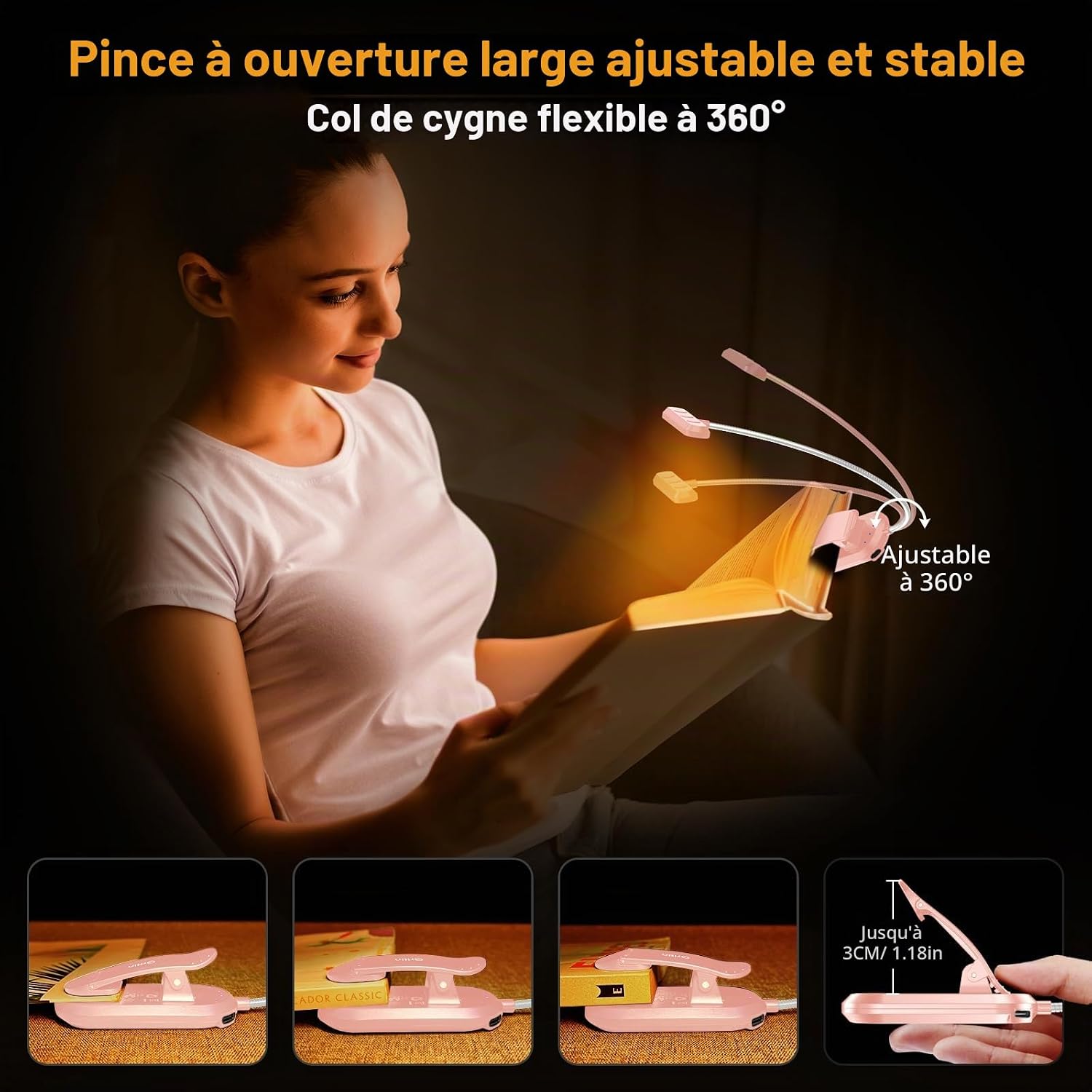 Detalle 1 de Gritin G1321- leeslamp met clip, 19 leds, 3 lichtkleuren en 5 helderheidsstanden