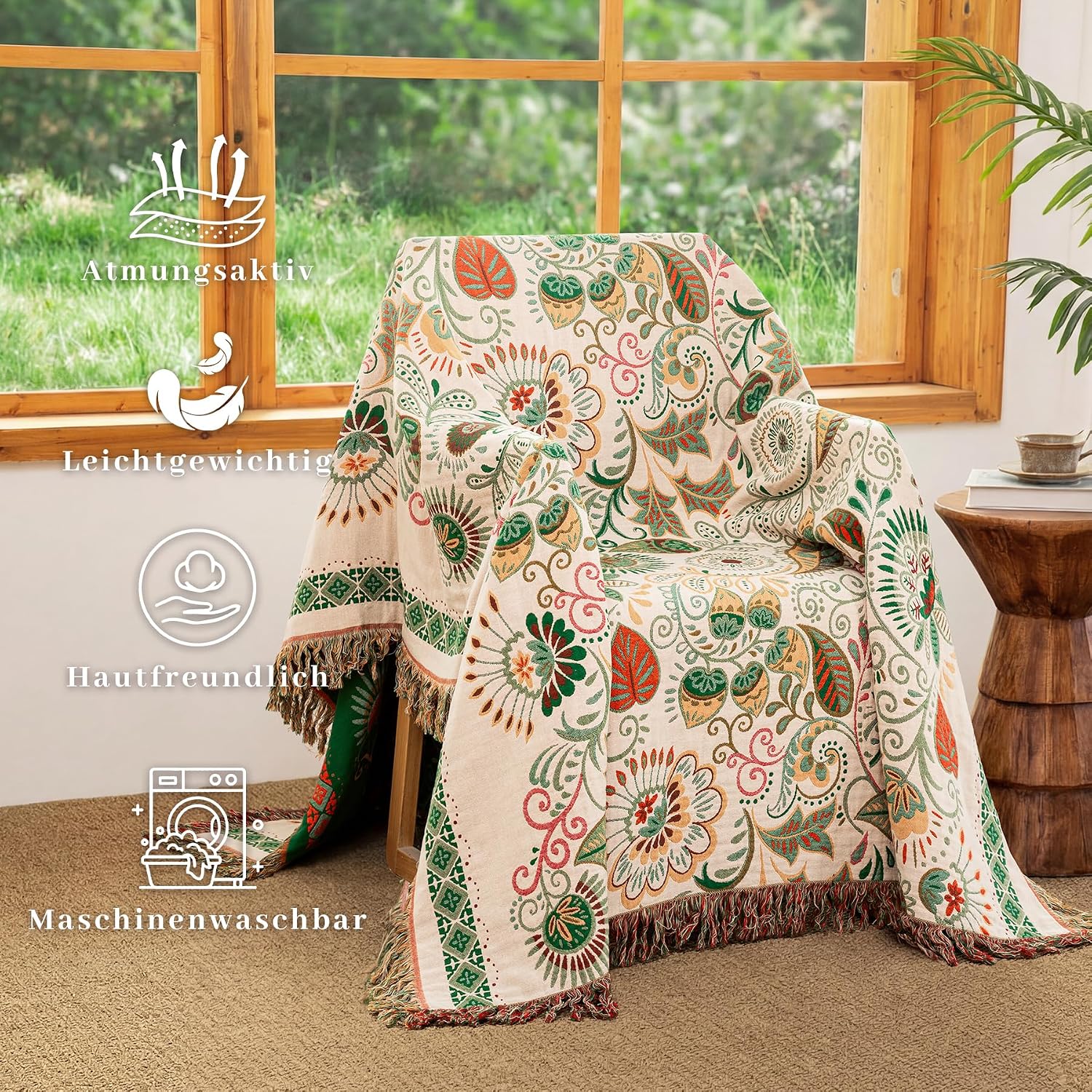 Detalle de Dormilin EU-HA-SZLST-HYNHKS-230250 bohosprei, 100% katoen, 230 x 250 cm