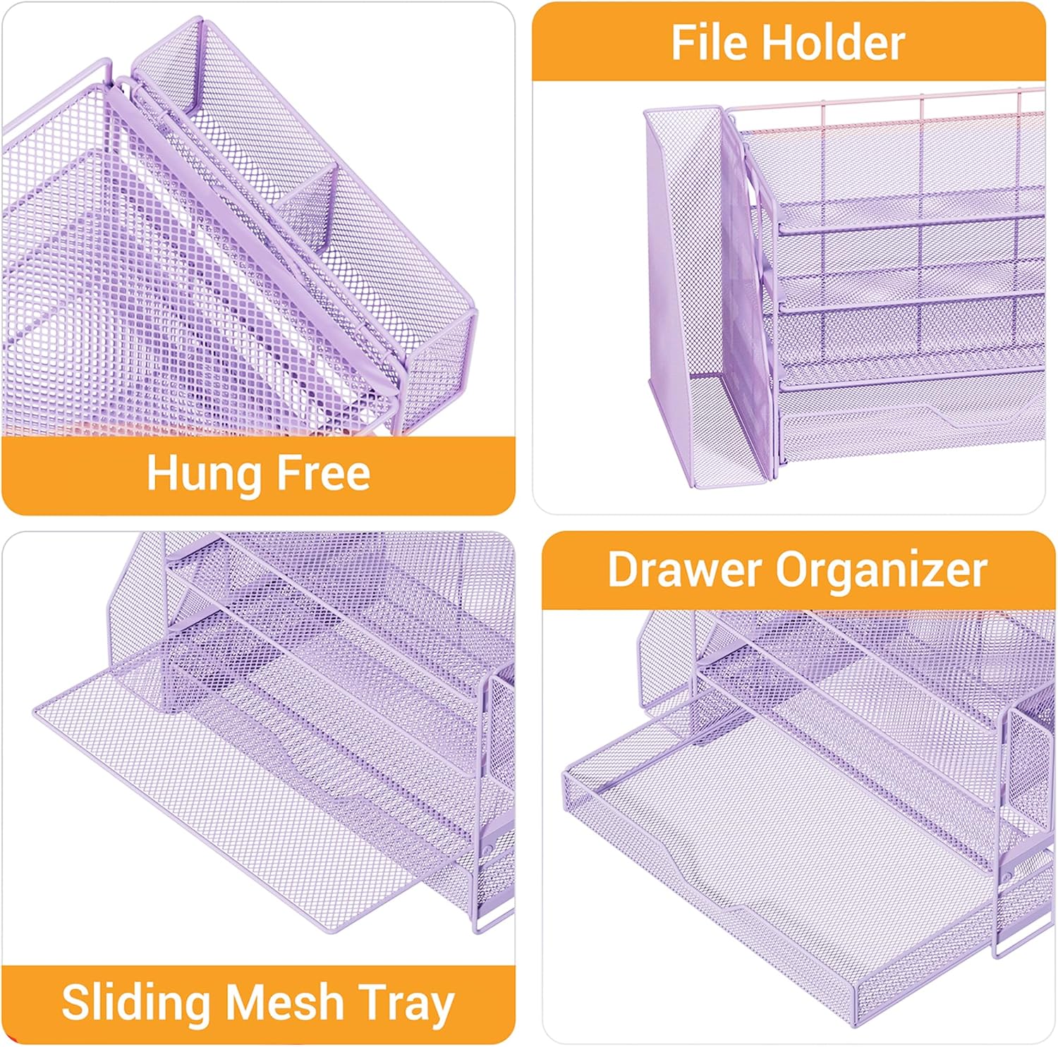 Detalle de Gugsey Desk File Organizer: Purple Metal Organizer with Drawer and Pen Holder