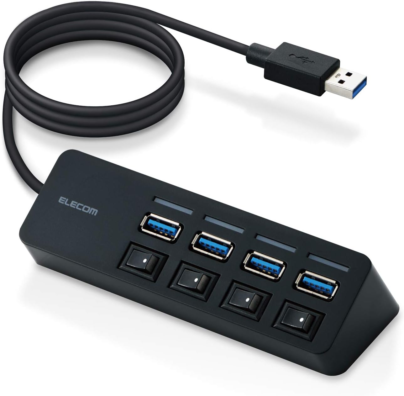 Detalle de エレコム U3H-S418BBK/EC USBハブ USB 3.0・Aポート4基、個別スイッチ・マグネット付き