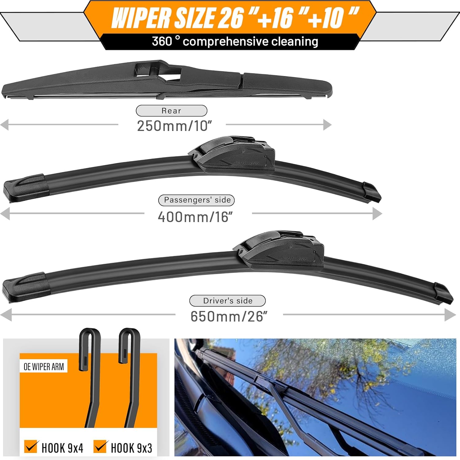 Thumbnail 2 de AUTOBOO 26" + 16" Windshield Wipers with 10" Rear Wiper Blade Replacement (Pack of 3) for Toyota RAV4 2013–2018