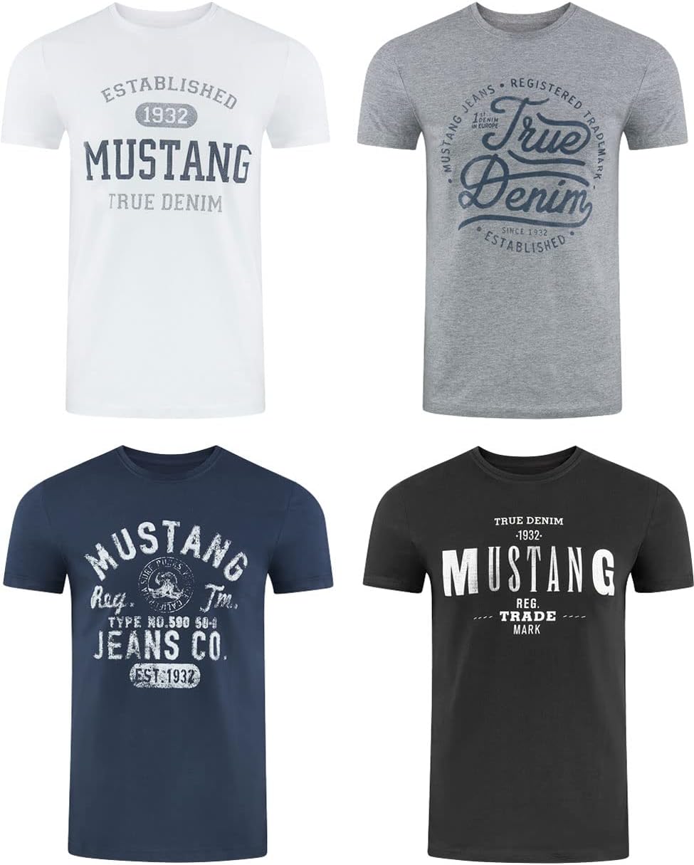 Thumbnail 5 de MUSTANG Herren T‑Shirt Regular Fit aus Baumwolle im 4er-Pack (Rundhals, Kurzarm) – Schwarz, Weiß, Grau, Blau, Grün