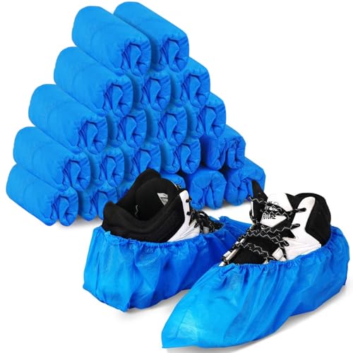 Detalle de WUJUN 200Pack (100 Pairs) Blue Disposable Shoes Covers – Durable CPE, Elastic & Waterproof Boot Covers