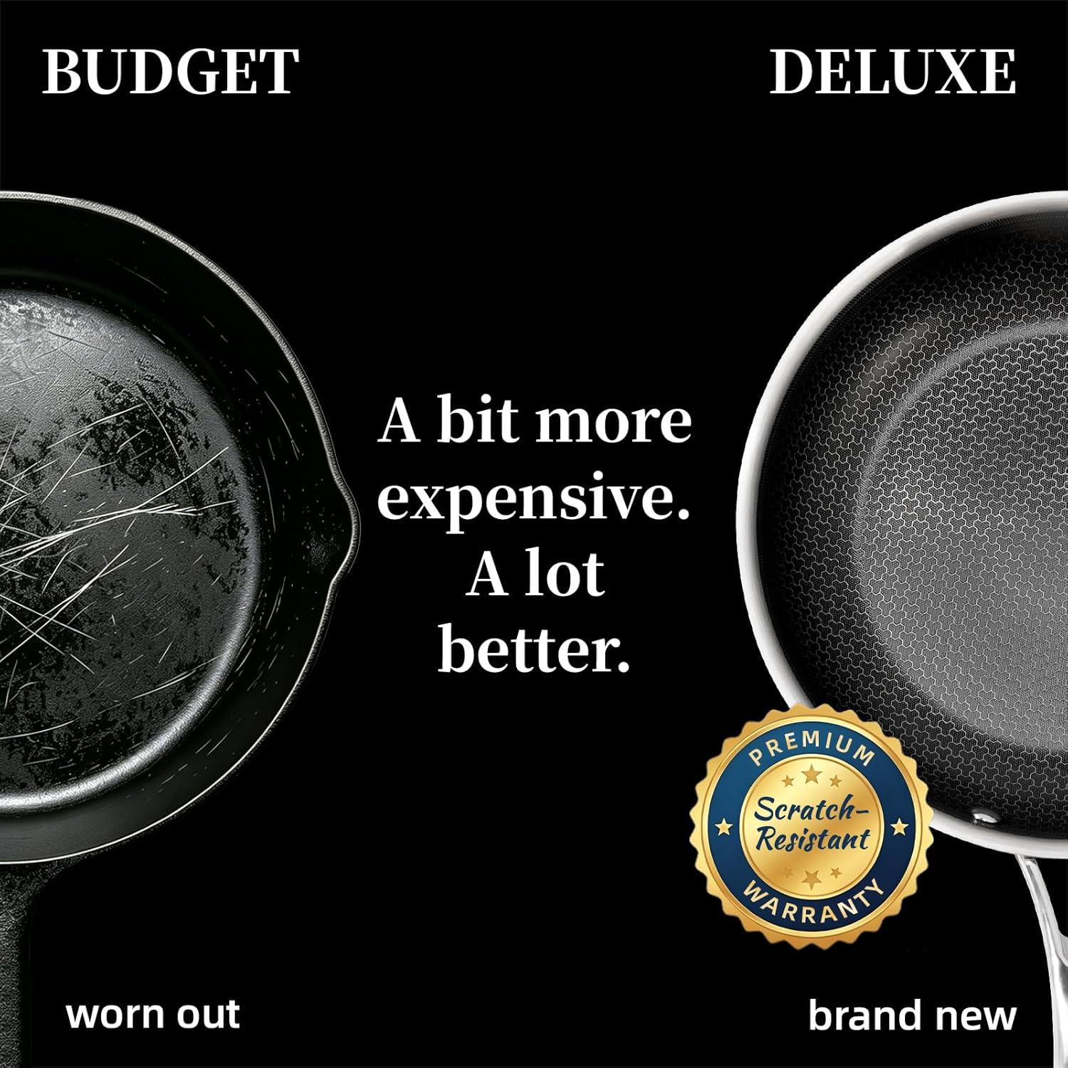 Detalle de DELUXE Hybrid Ceramic Nonstick 5-Piece Fry Pan Set (8/10/12 Inch) with Glass Lids