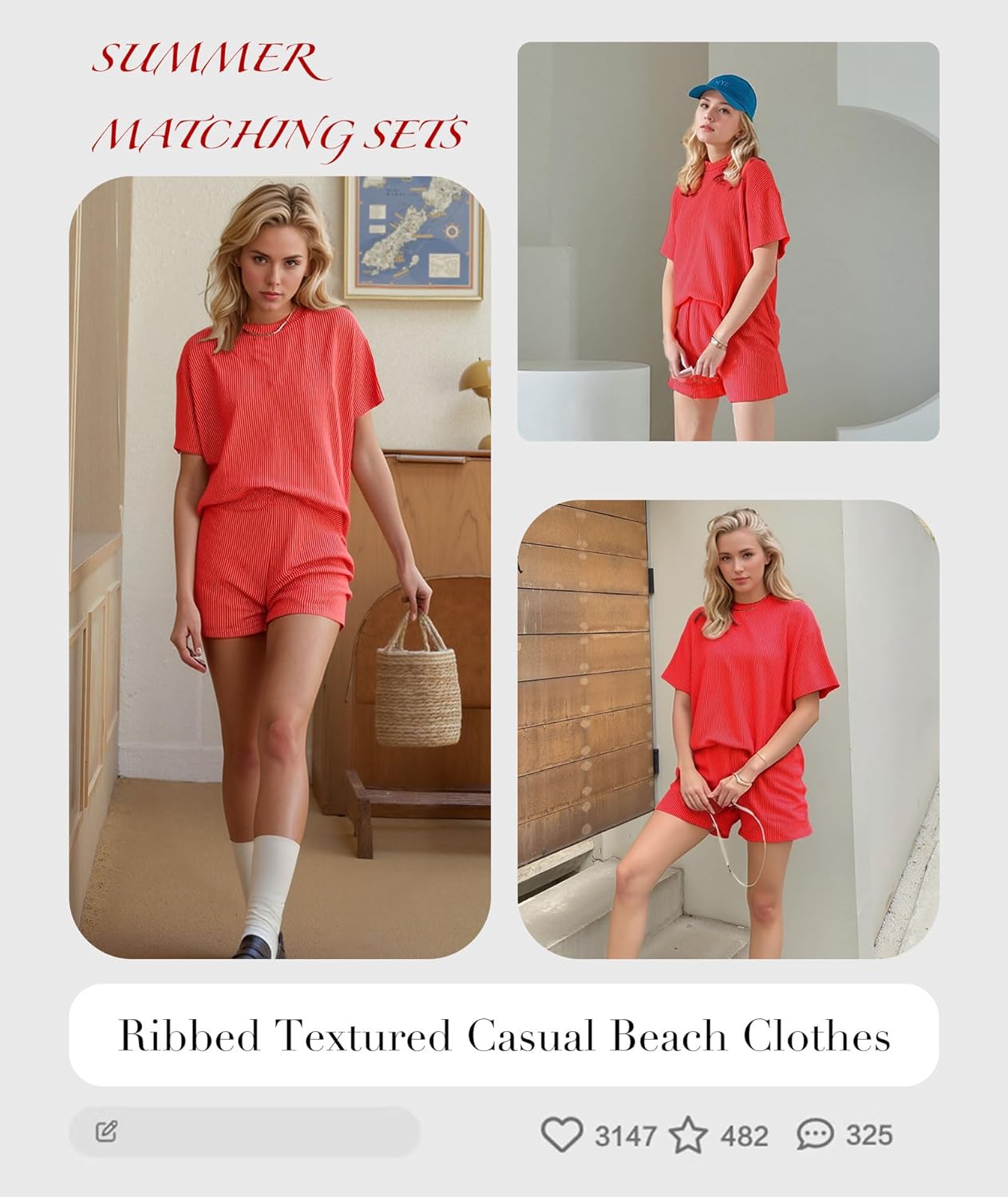 Detalle 2 de MARZXIN Women’s 2-Piece Shorts Set (2026) — Ribbed Knit Casual Summer Lounge & Travel Outfit