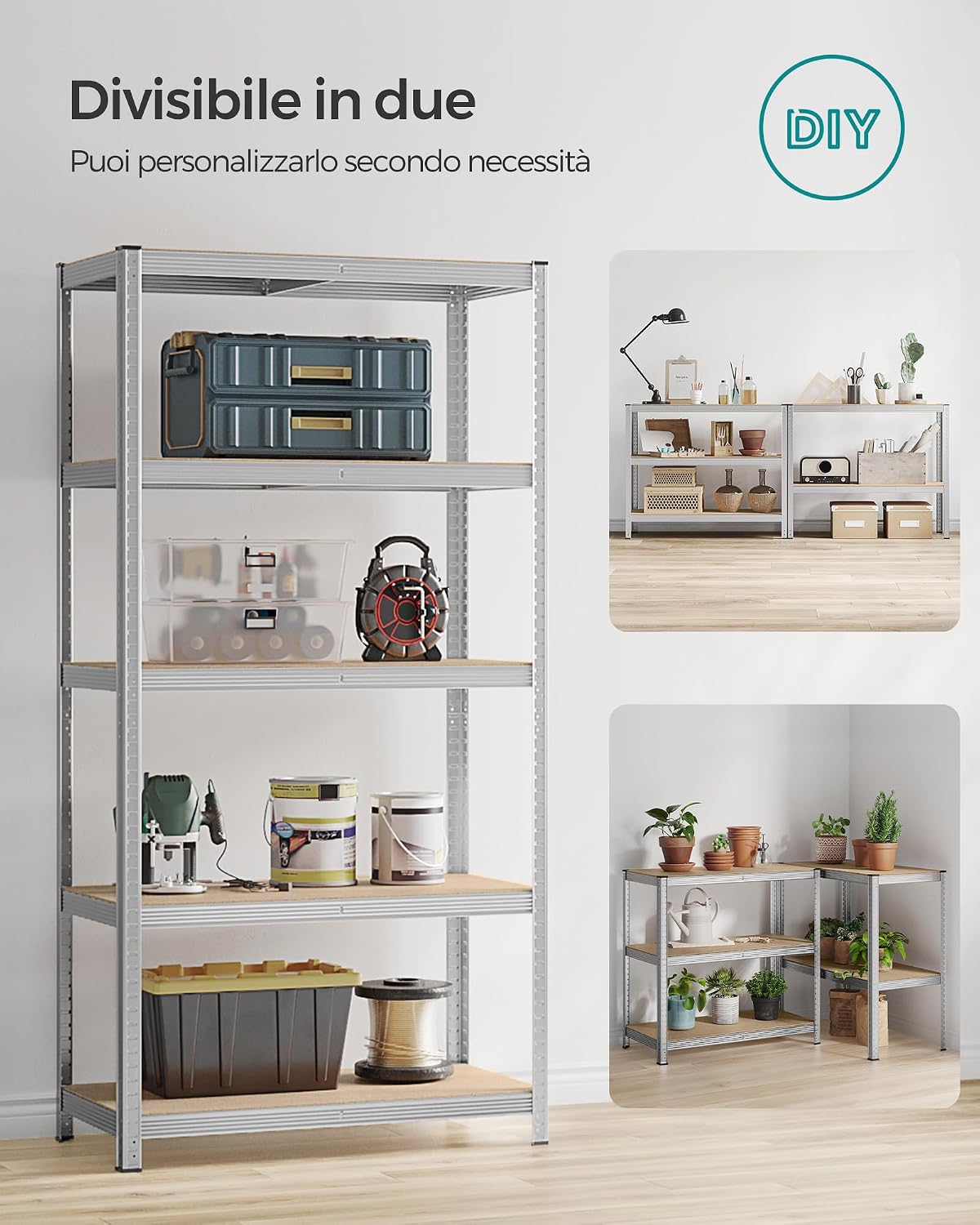 Thumbnail 6 de SONGMICS GLR050E02 Set di 2 scaffali metallici a 5 ripiani regolabili (fino a 600 kg) per garage e magazzino