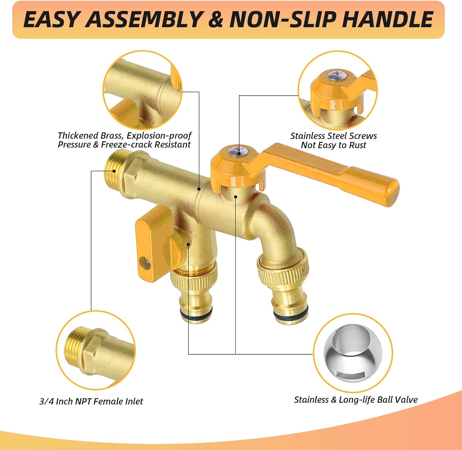 Detalle 2 de Double Garden Tap: 2-outlet Brass 1/2-Inch with Dual 3/4-Inch Outlets