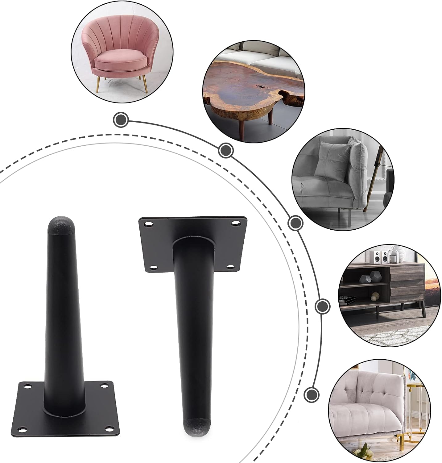 Thumbnail 6 de Cjueiom 6 Inch Straight Furniture Legs – Black, Set of 4