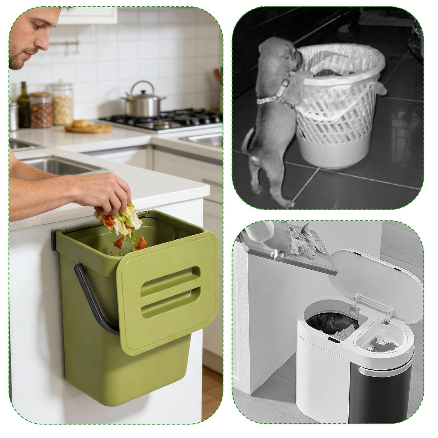 Detalle de LINLINOI hangende afvalemmer van 5 liter met deksel, groen