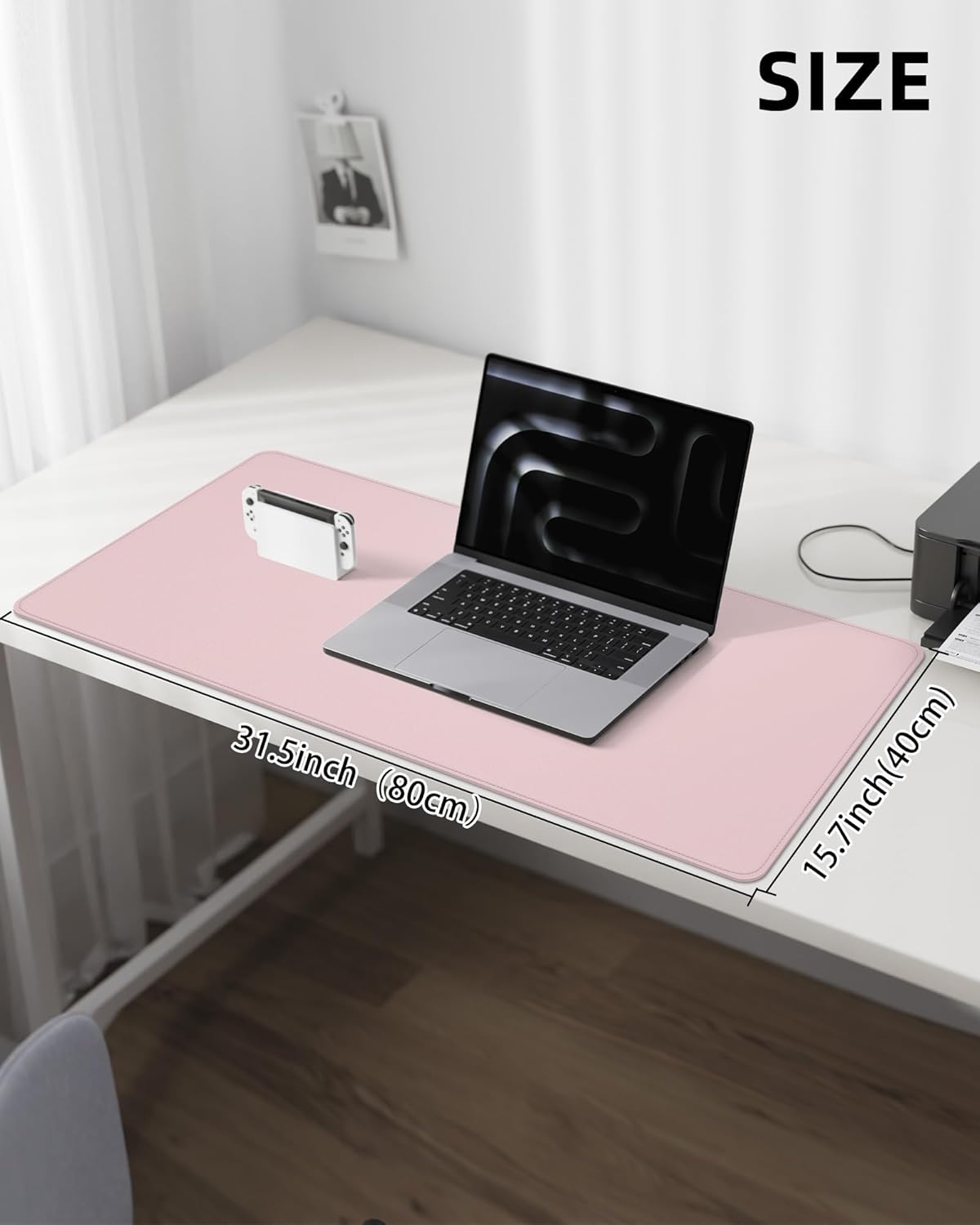 Detalle de AFIING Leather Desk Mat Protector 80 x 40 cm – Light Pink