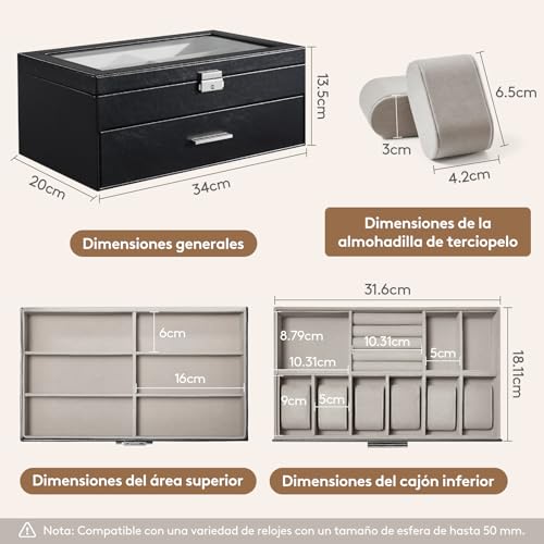 Thumbnail 5 de Lifewit organizador para gafas con caja de relojes y tapa de cristal (negro, 35 x 21 cm)