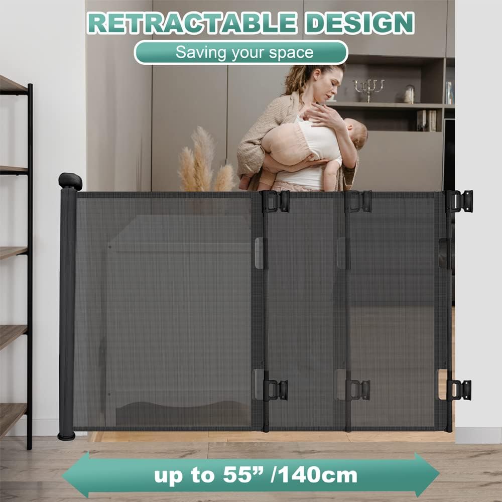 Thumbnail 1 de Retractable Stair Gate (Upgraded) – One Hand Operation, 140cm Safety Gate for Baby & Pets