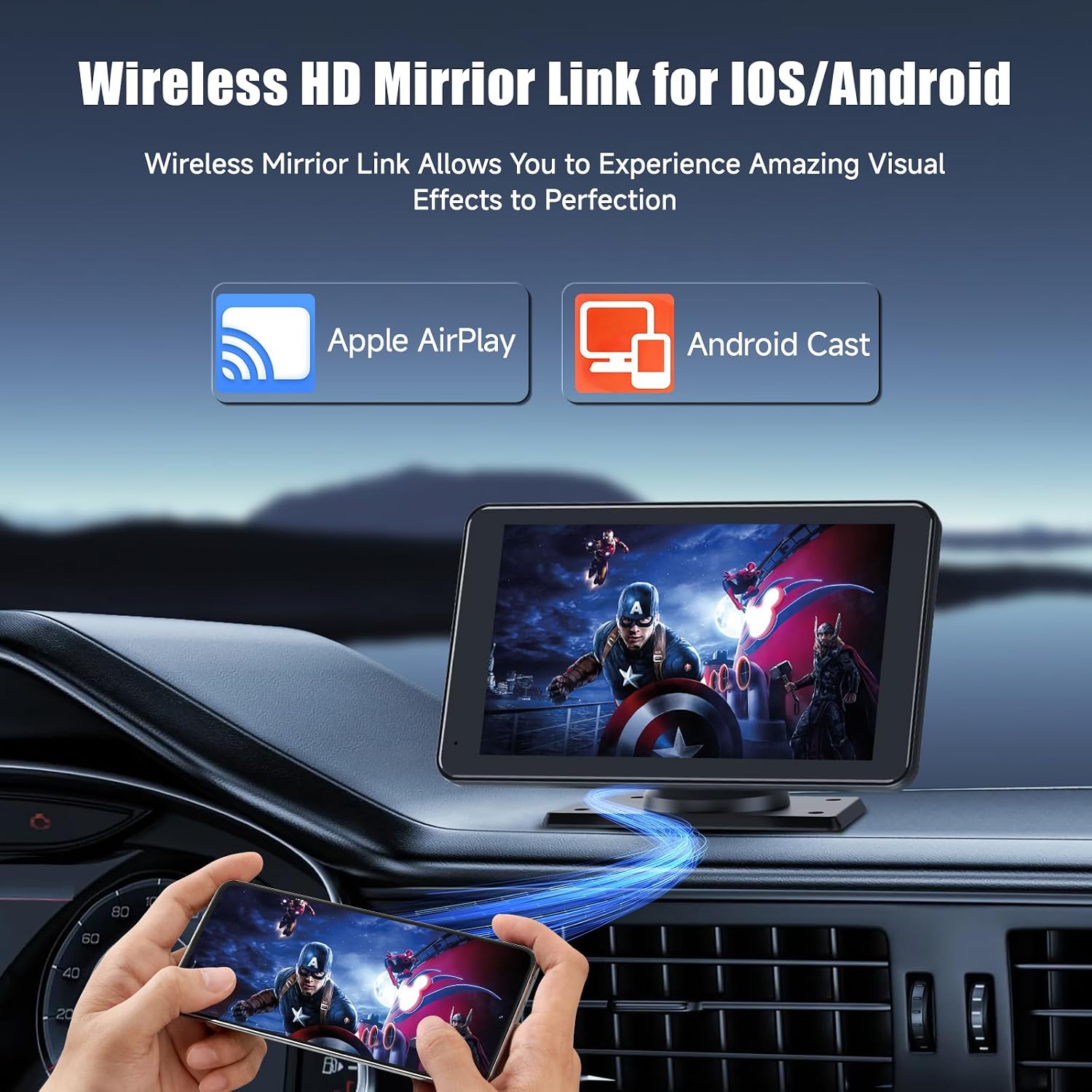 Detalle 2 de KAXRUO 7-inch Portable Wireless CarPlay & Android Auto Screen with Bluetooth, FM, AUX and Voice Control