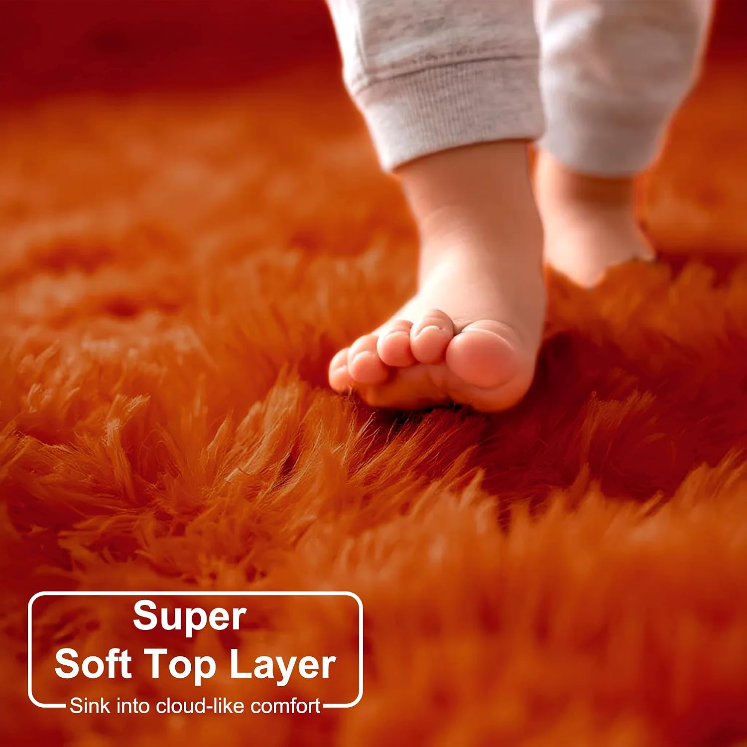 Thumbnail 3 de Amdrebio 7-Ft Burnt Orange Round Shag Area Rug, Plush Microfiber
