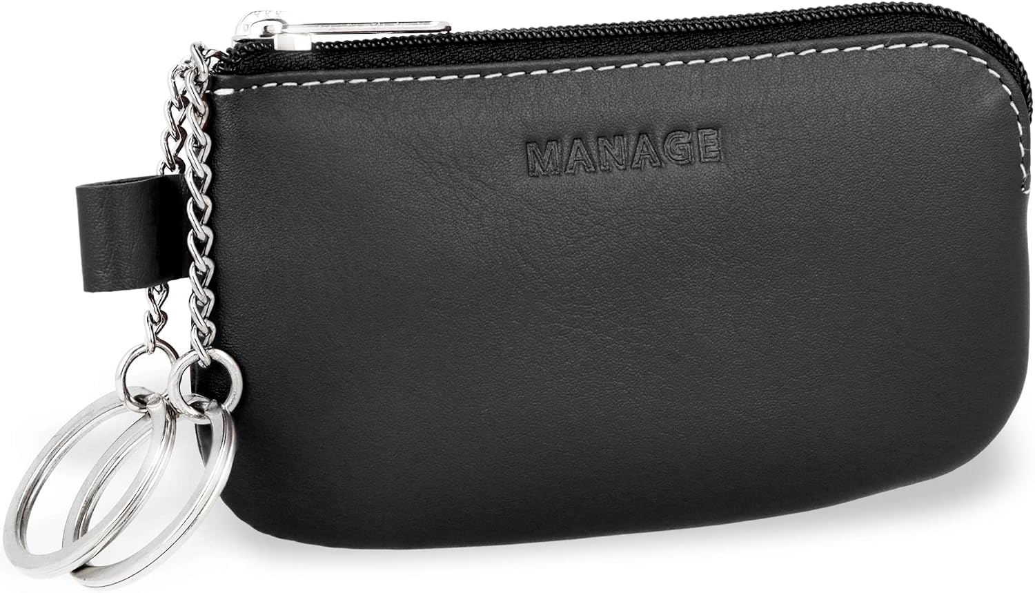 Detalle de Schlüsseletui von MANAGE mit 2 Reißverschlussfächern aus echtem Leder für Damen und Herren