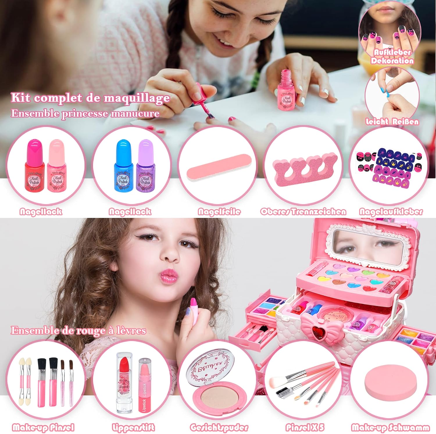 Thumbnail 4 de Kinderschminke Mädchen Set – 57-teiliges Schminkkoffer Spielzeug für 4–12 Jahre