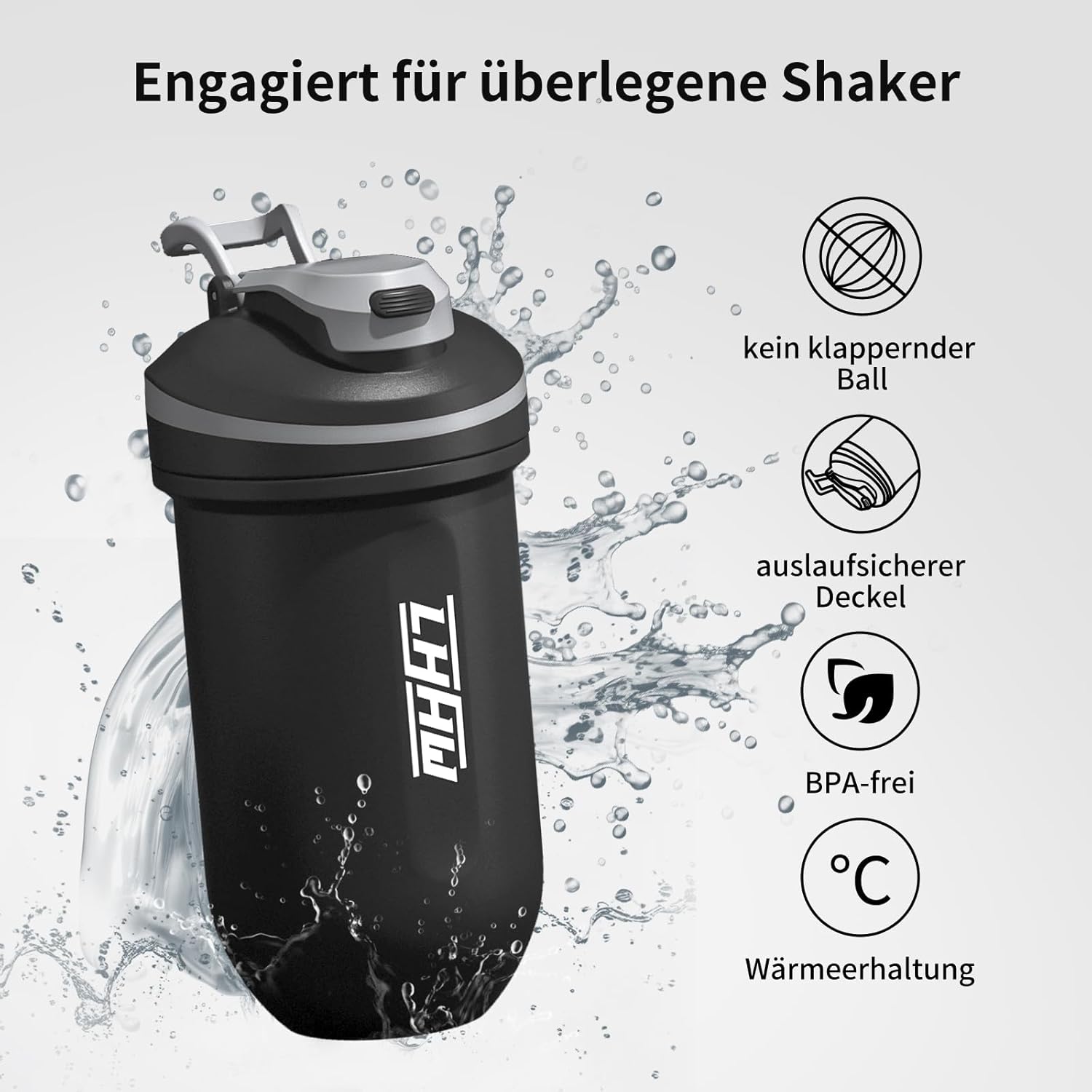 Thumbnail 4 de LHHW shaker à protéines en acier inoxydable 500 ml (sans boule d’agitation, anti-fuite, sans BPA)
