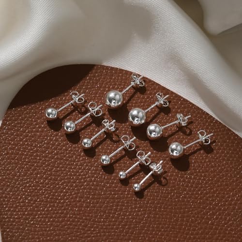 Detalle 2 de PRETOLE Sterling Silver Stud Earrings – 3–7mm Ball Stud Set (925 Silver)