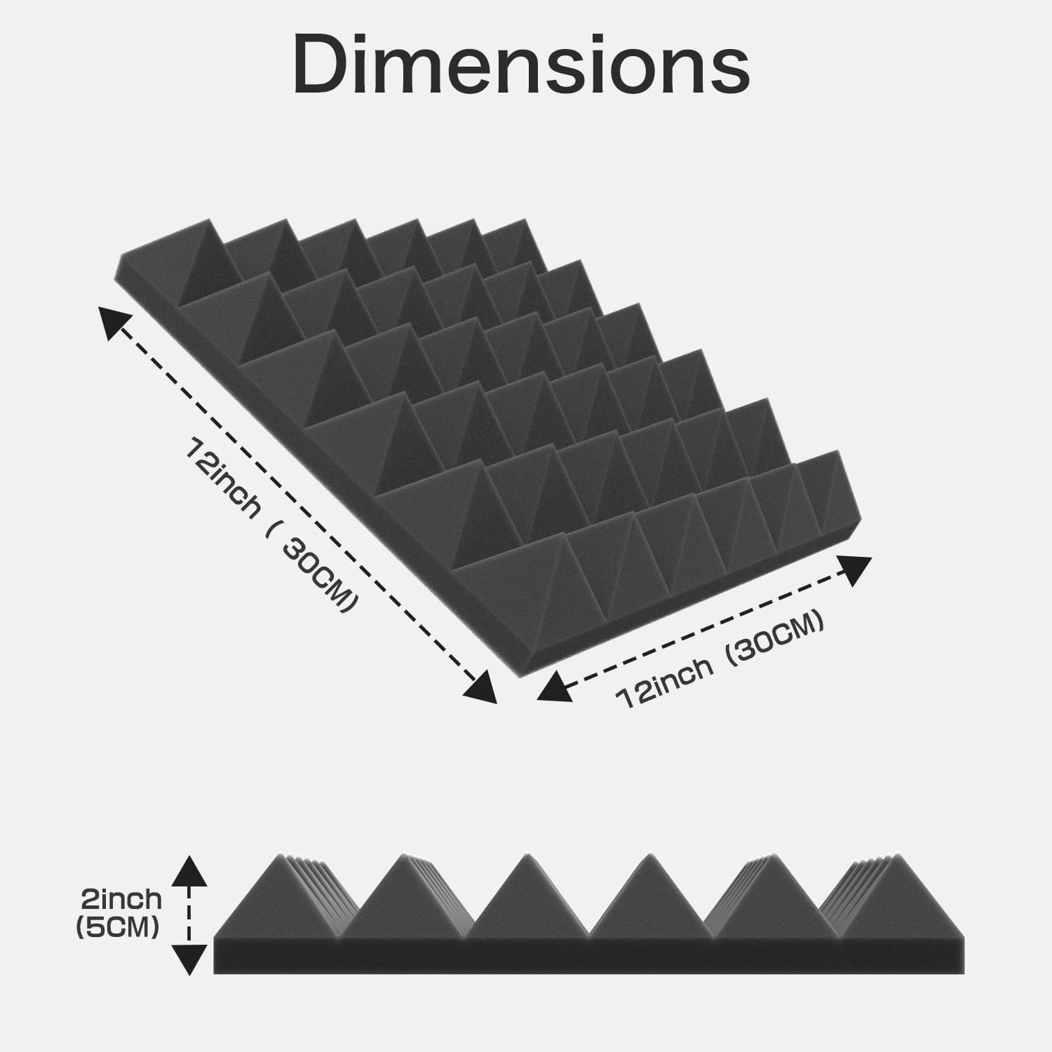 Detalle 1 de JBER JZT-SBLACK-24 Pyramid Acoustic Foam Panels, 2-inch, Self-Adhesive, Black