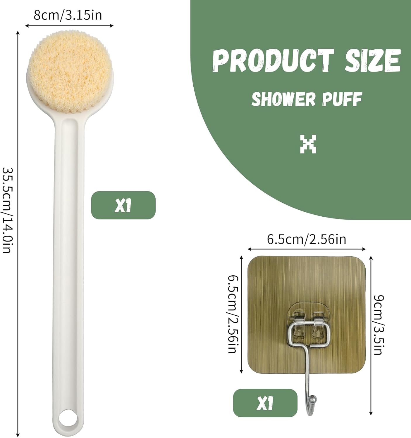 Detalle de LHNNDM Back Shower Brush 36cm: Anti-Slip Long-Handled Body Brush for Gentle Exfoliation