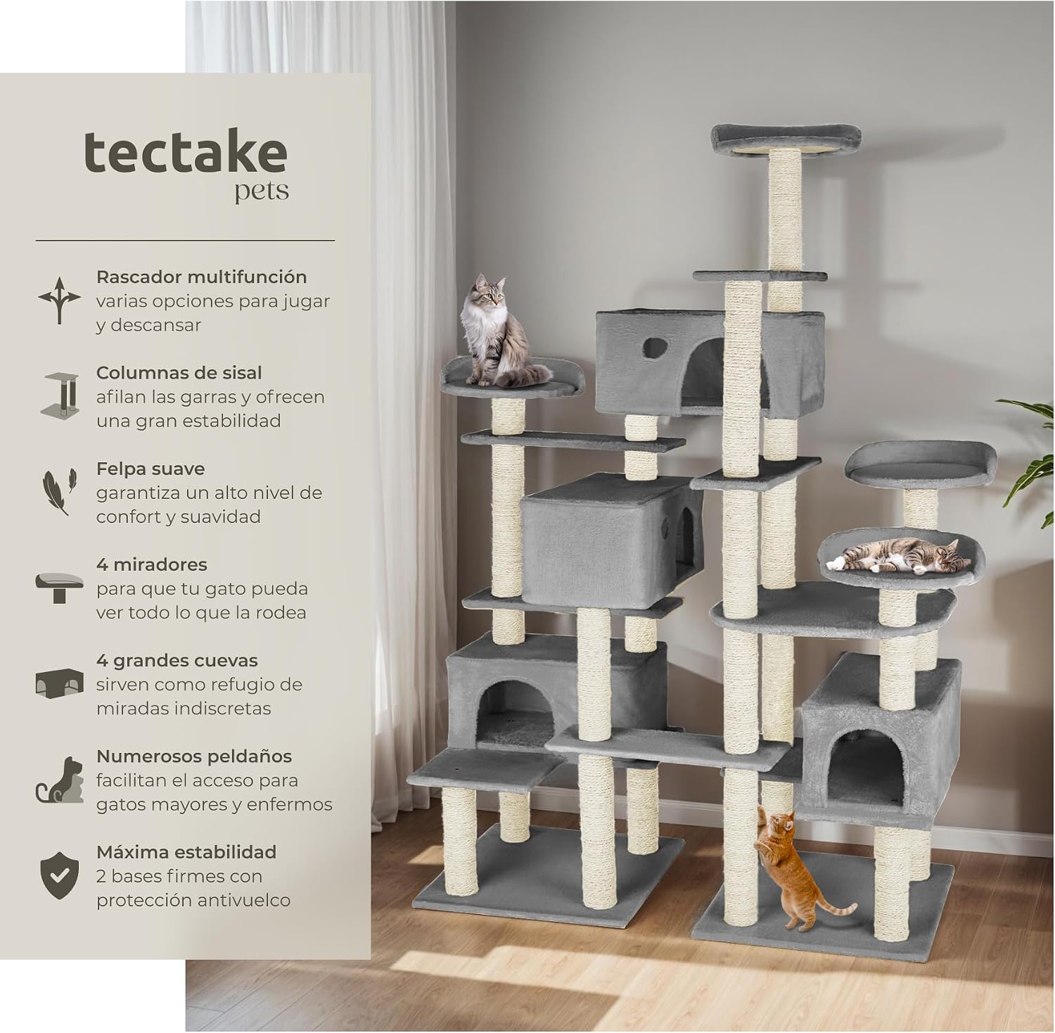 Detalle 2 de tectake® Arbol Rascador para Gatos 4 niveles