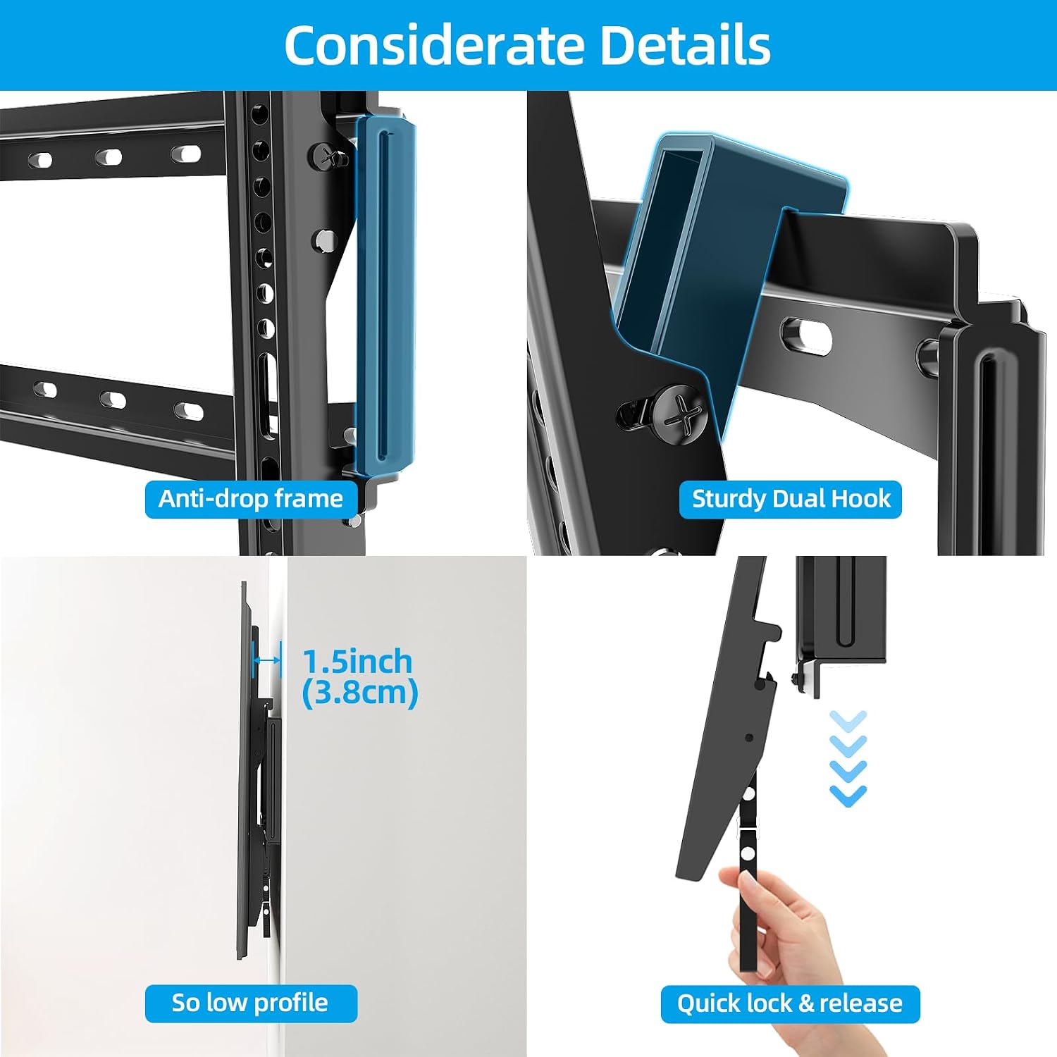Detalle de HOME VISION HV9401 Tilt TV Wall Mount for 26-65 Inch TVs (VESA 100x100 to 400x400, 99 lbs)