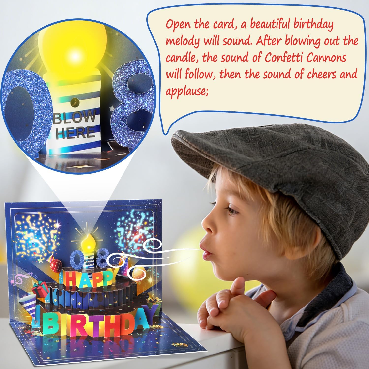 Detalle de 3D Pop-Up Musical Birthday Card with Chocolate Cake Design, LED Candle & Confetti Poppers