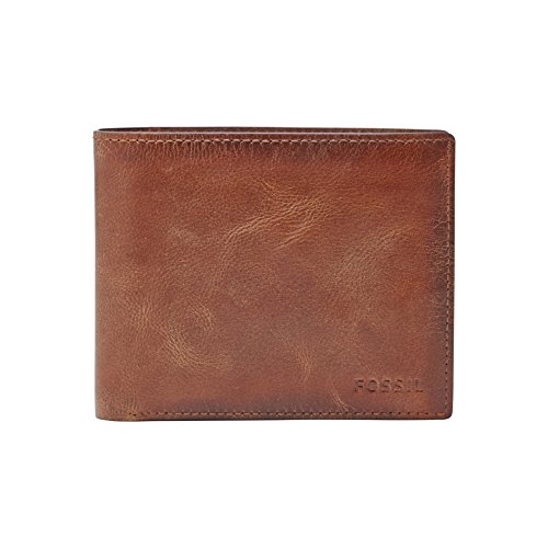 Detalle de Fossil Derrick billetero de piel marrón 11,4×2,5×9,5 cm 👛