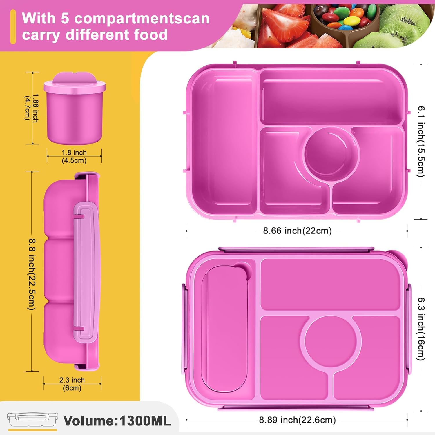 Thumbnail 1 de Amathley Lunchbox 1300 ml mit 5 Fächern – BPA-frei, mikrowellen- und spülmaschinenfest